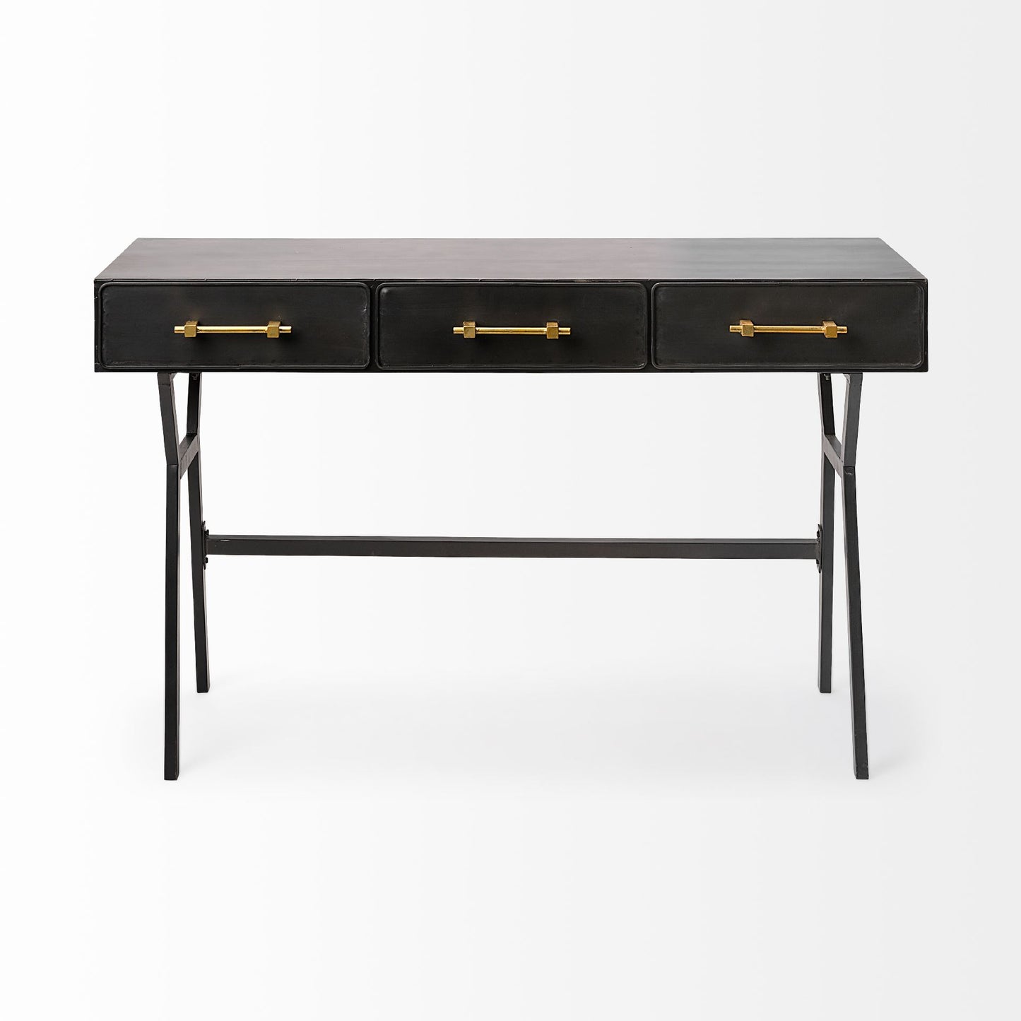 Vince Black Metal Desk with Gold Accents - 3 Drawer Office Furniture for a Stylish Workspace