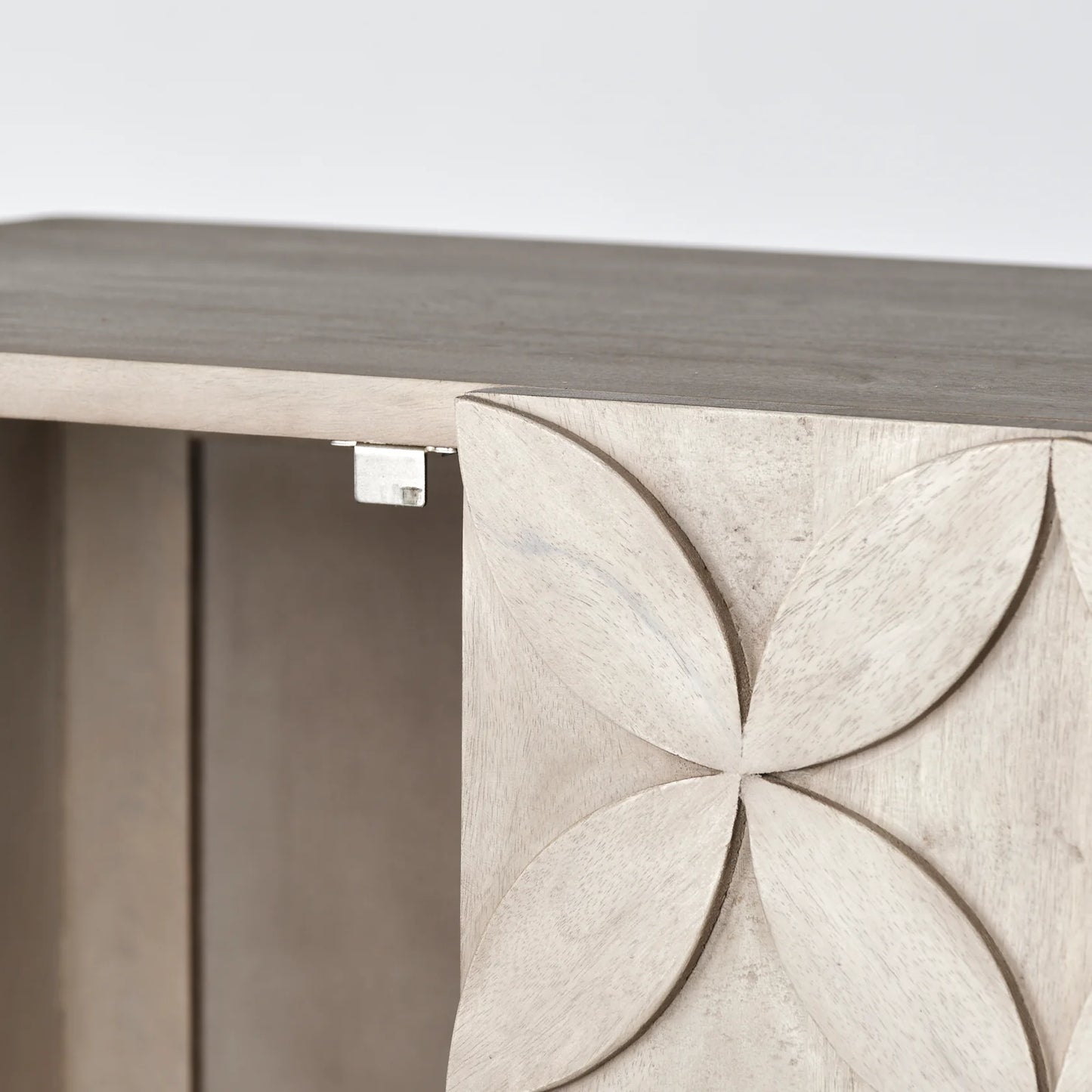 Excelsior II Cabinet – Luxurious Mango Wood Storage with Intricate Star Pattern & Antique Gold Base