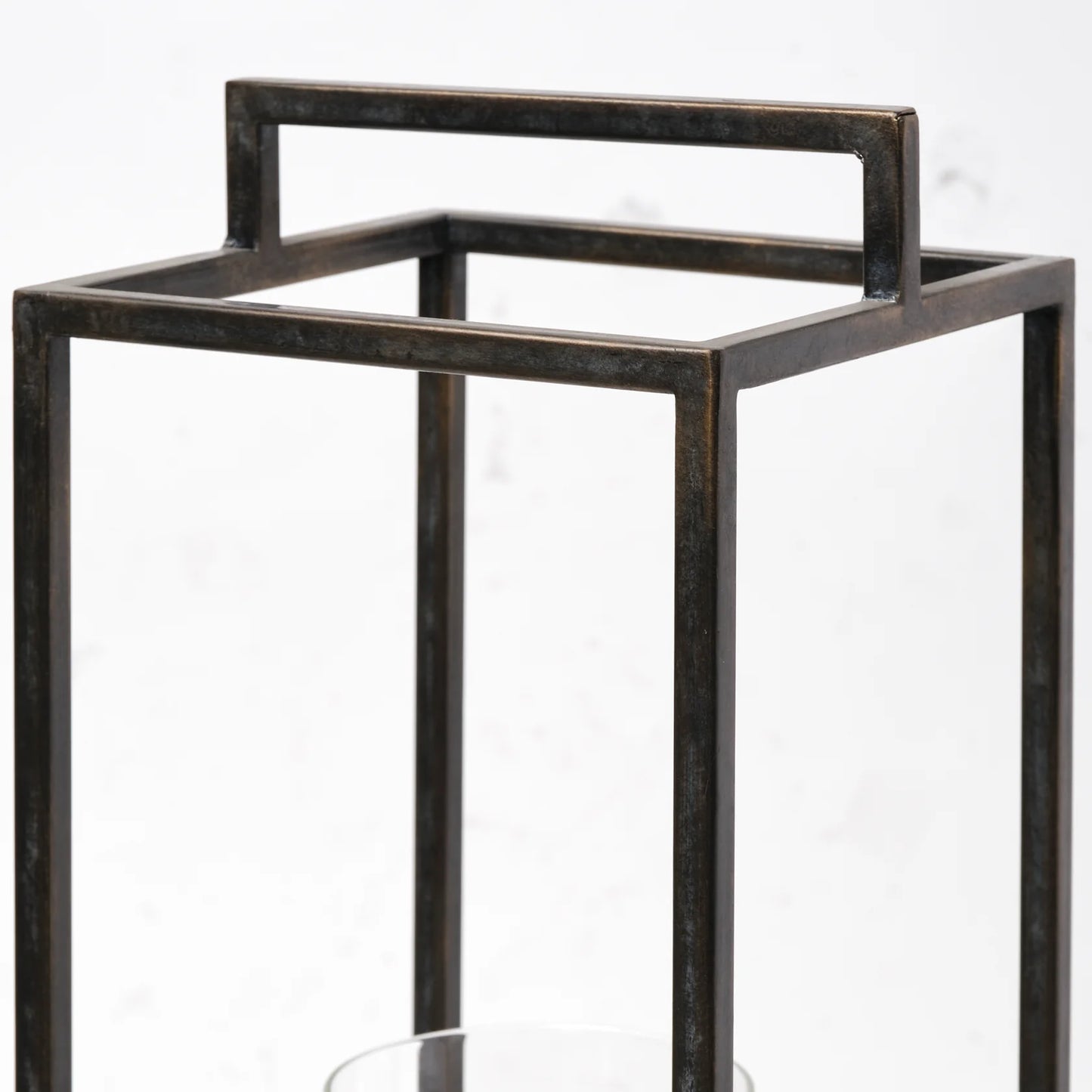 Orionis Lantern: Stylish 23.8" High Candle Holder with Natural Wood Base and Metal Frame Design for Elegant Home Lighting