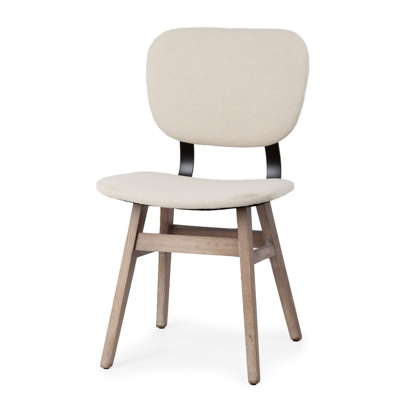 Haden I Cream Fabric Wrap Dining Chair with Brown Solid Wood Base - Set of 2, Elegant and Comfortable Seating