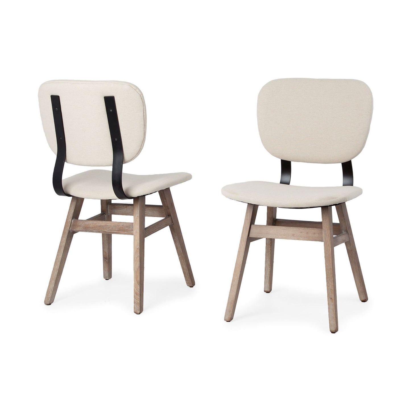Haden I Cream Fabric Wrap Dining Chair with Brown Solid Wood Base - Set of 2, Elegant and Comfortable Seating