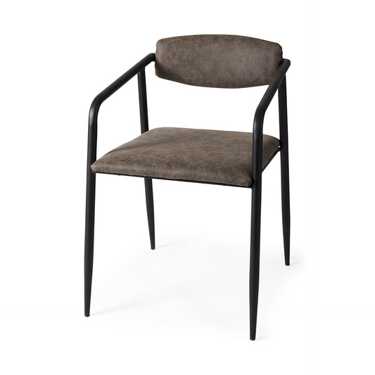 Langston Brown Faux-Leather Seat Dining Chair with Black Iron Frame - Set of 2, Modern and Durable Seating