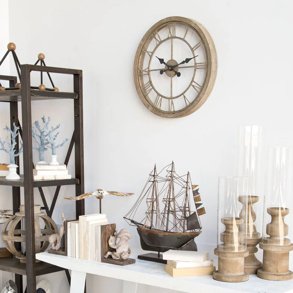 Mething Oversized Farmhouse Wall Clock – Rustic Wood and Metal Design with Large Roman Numerals for Timeless Appeal