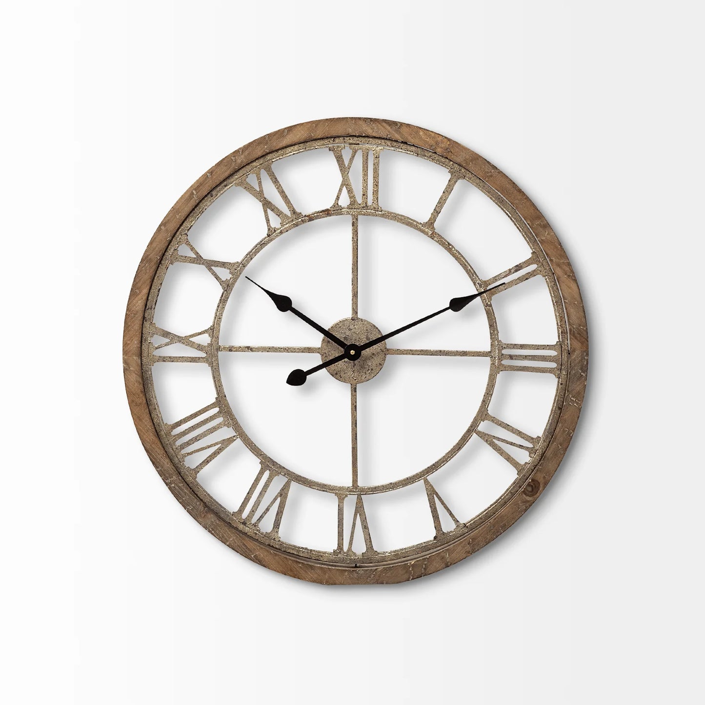Mething Oversized Farmhouse Wall Clock – Rustic Wood and Metal Design with Large Roman Numerals for Timeless Appeal