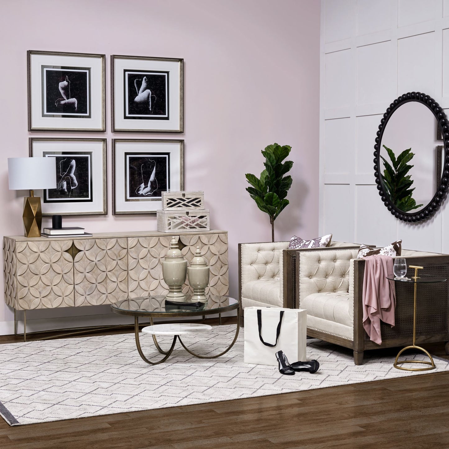 Excelsior Solid Wood Sideboard with Gold Metal Base and 4 Cabinet Doors for Elegant and Functional Storage