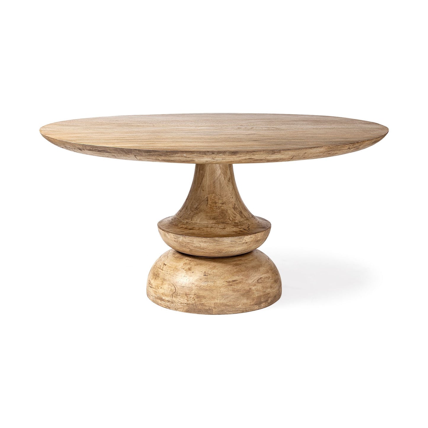 Crossman III Dark Brown/Gray Solid Wood Base with Round Glass Top Dining Table for a Modern and Elegant Dining Space