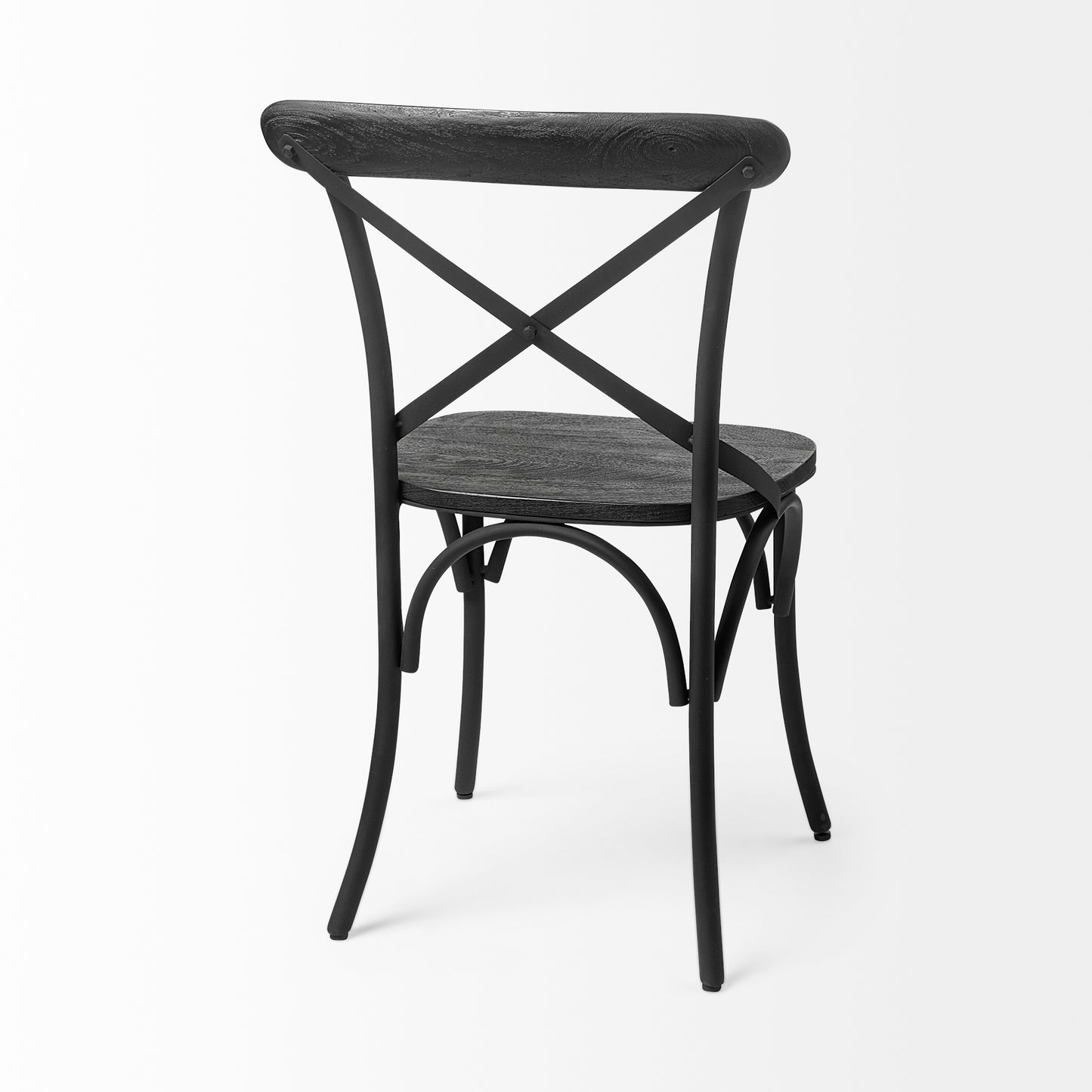 Etienne I Black Solid Wood Seat with Black Iron Frame Dining Chair - Set of 2, Modern and Durable Seating
