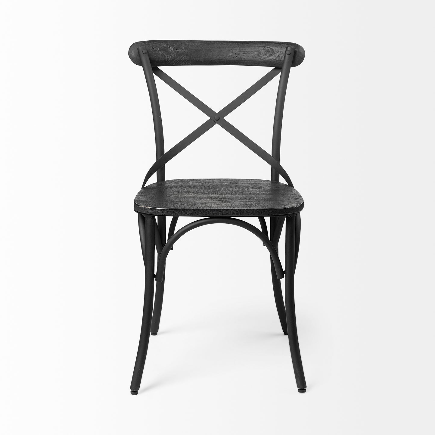 Etienne I Black Solid Wood Seat with Black Iron Frame Dining Chair - Set of 2, Modern and Durable Seating