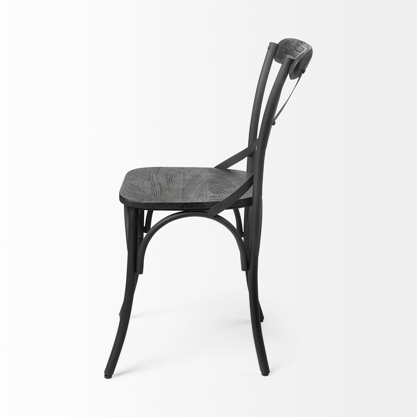Etienne I Black Solid Wood Seat with Black Iron Frame Dining Chair - Set of 2, Modern and Durable Seating