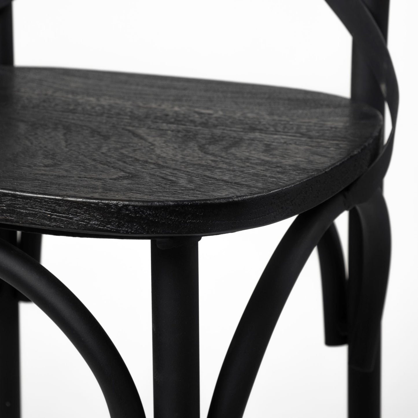 Etienne I Black Solid Wood Seat with Black Iron Frame Dining Chair - Set of 2, Modern and Durable Seating