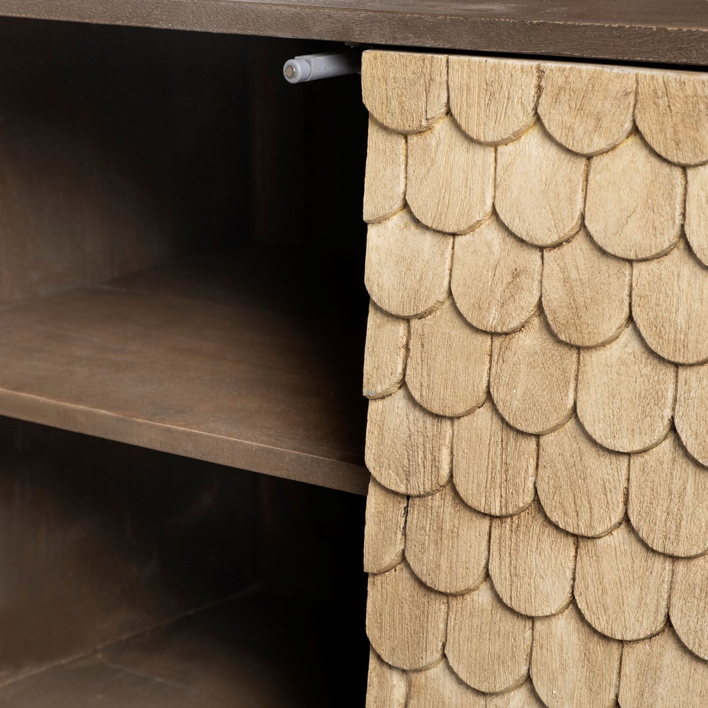 Swordfish Two-Tone Brown Wood Cabinet with Silver Metal Base and 4 Cabinet Doors for a Modern Sideboard Storage Solution