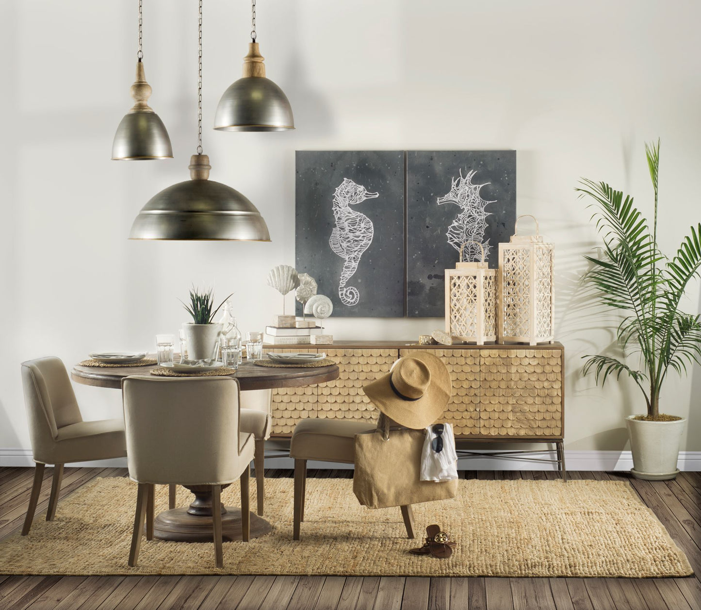 Swordfish Two-Tone Brown Wood Cabinet with Silver Metal Base and 4 Cabinet Doors for a Modern Sideboard Storage Solution