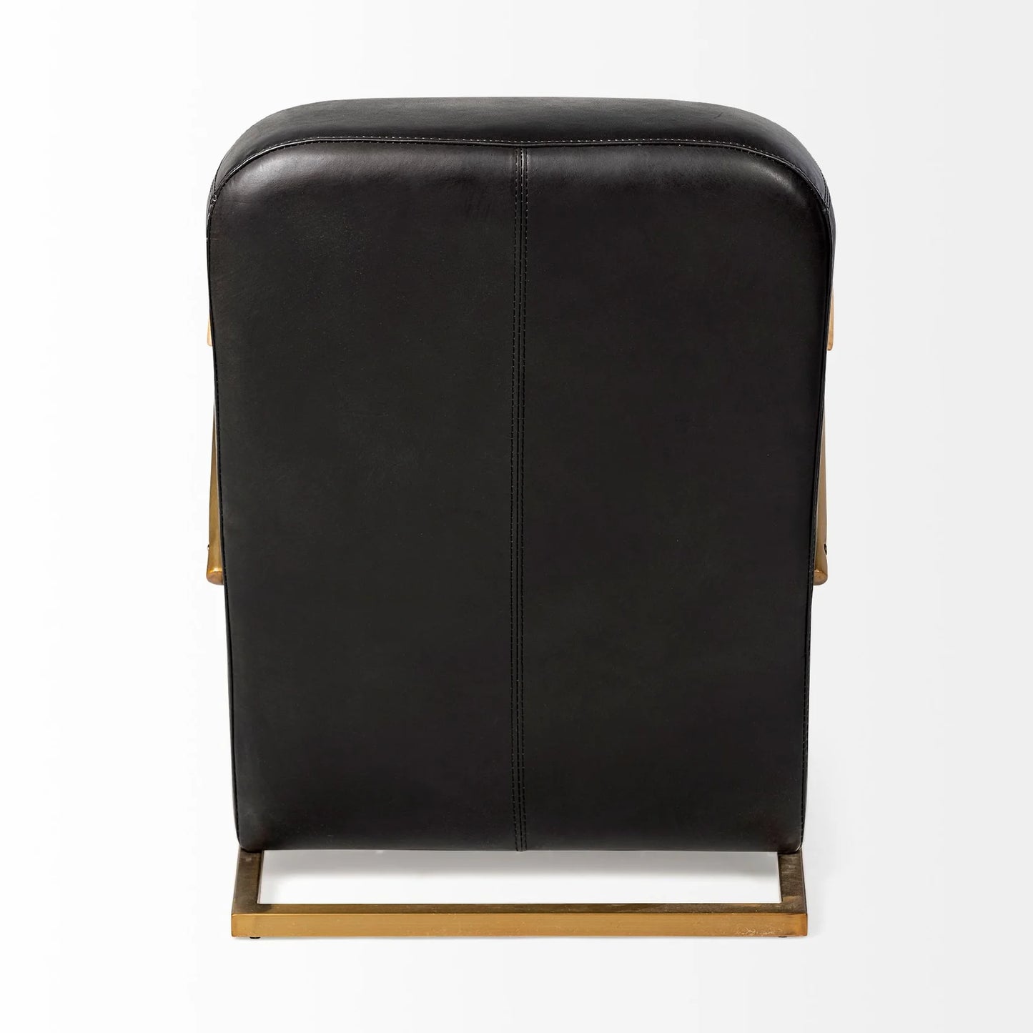 Horace Leather Accent Chair – Premium Black Leather Seating with Diamond Stitch Detailing & Antique Gold Iron Frame for a Sophisticated Look