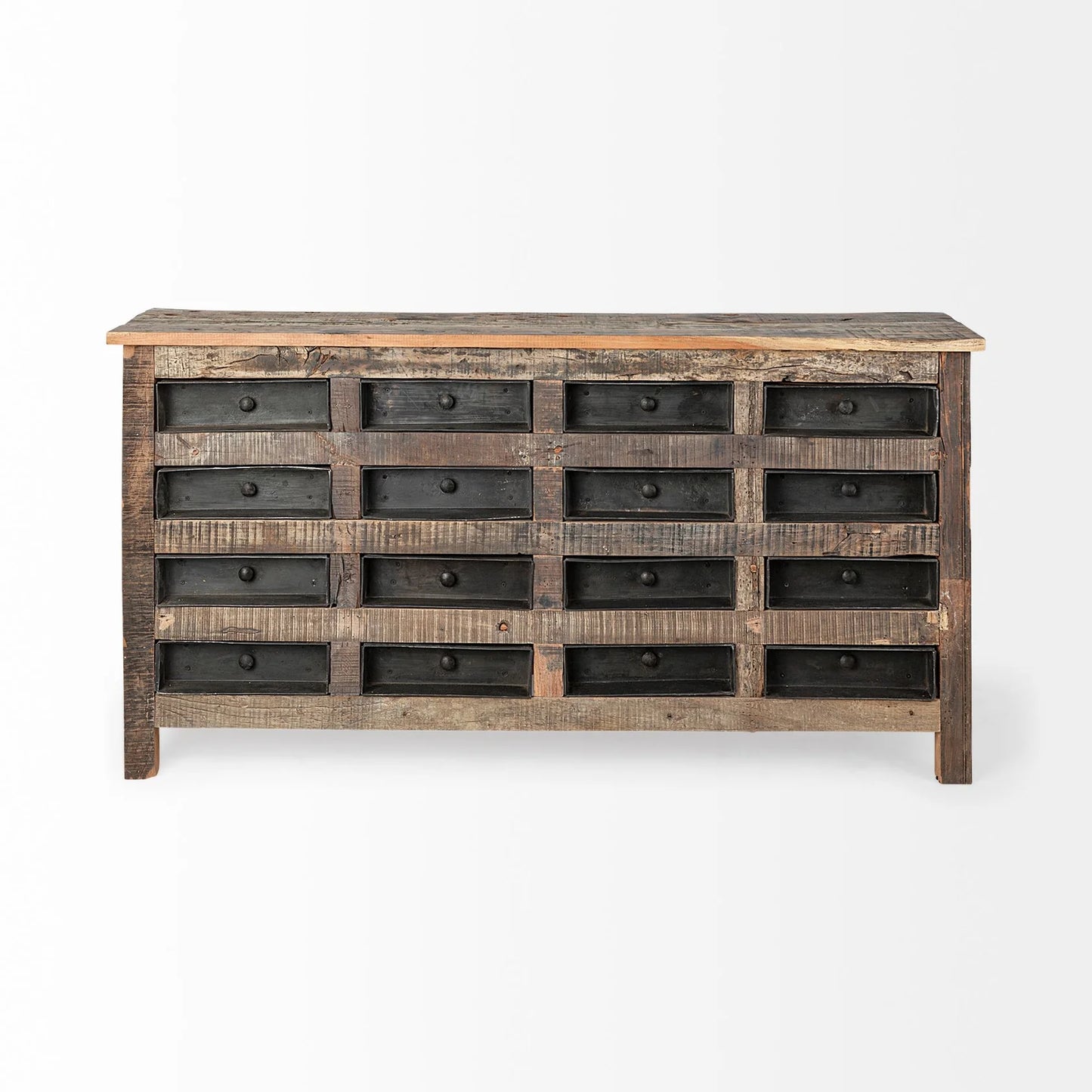 Wilton Rustic Sideboard – 63" Reclaimed Wood & Metal Storage Solution with 16 Drawers for Organized Elegance