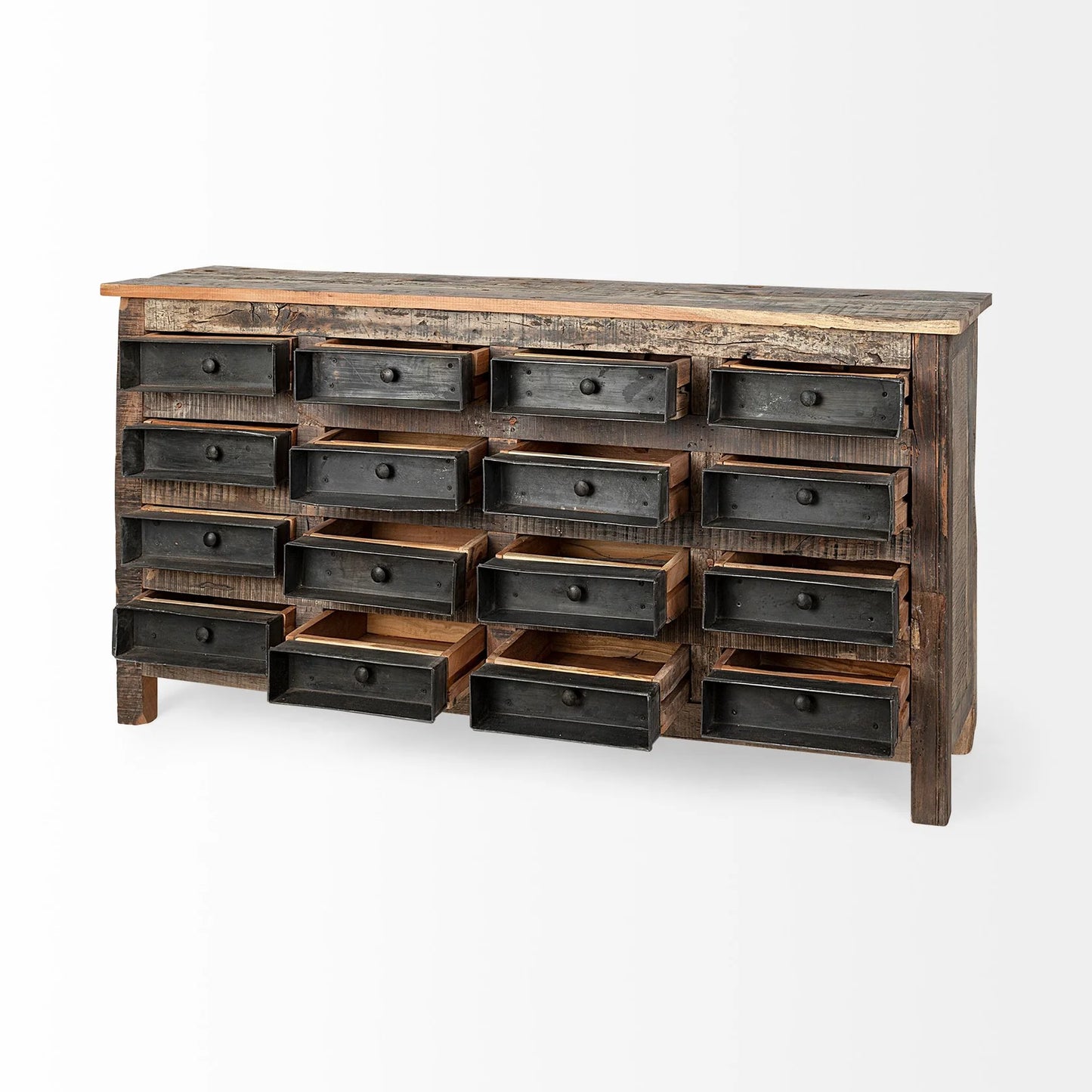 Wilton Rustic Sideboard – 63" Reclaimed Wood & Metal Storage Solution with 16 Drawers for Organized Elegance