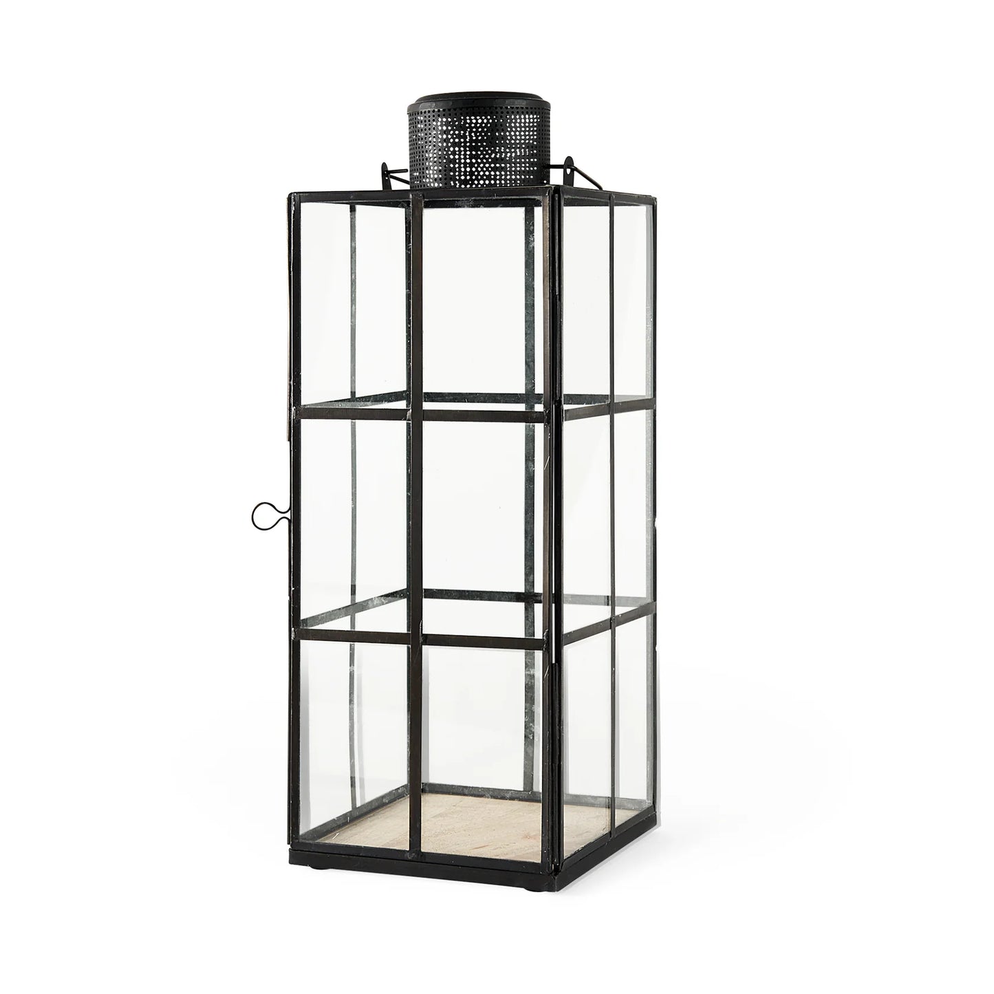 Gamfield Industrial-Style Metal and Glass Lantern - 6.1L x 6.1W x 16.7H, Vintage Black Charm