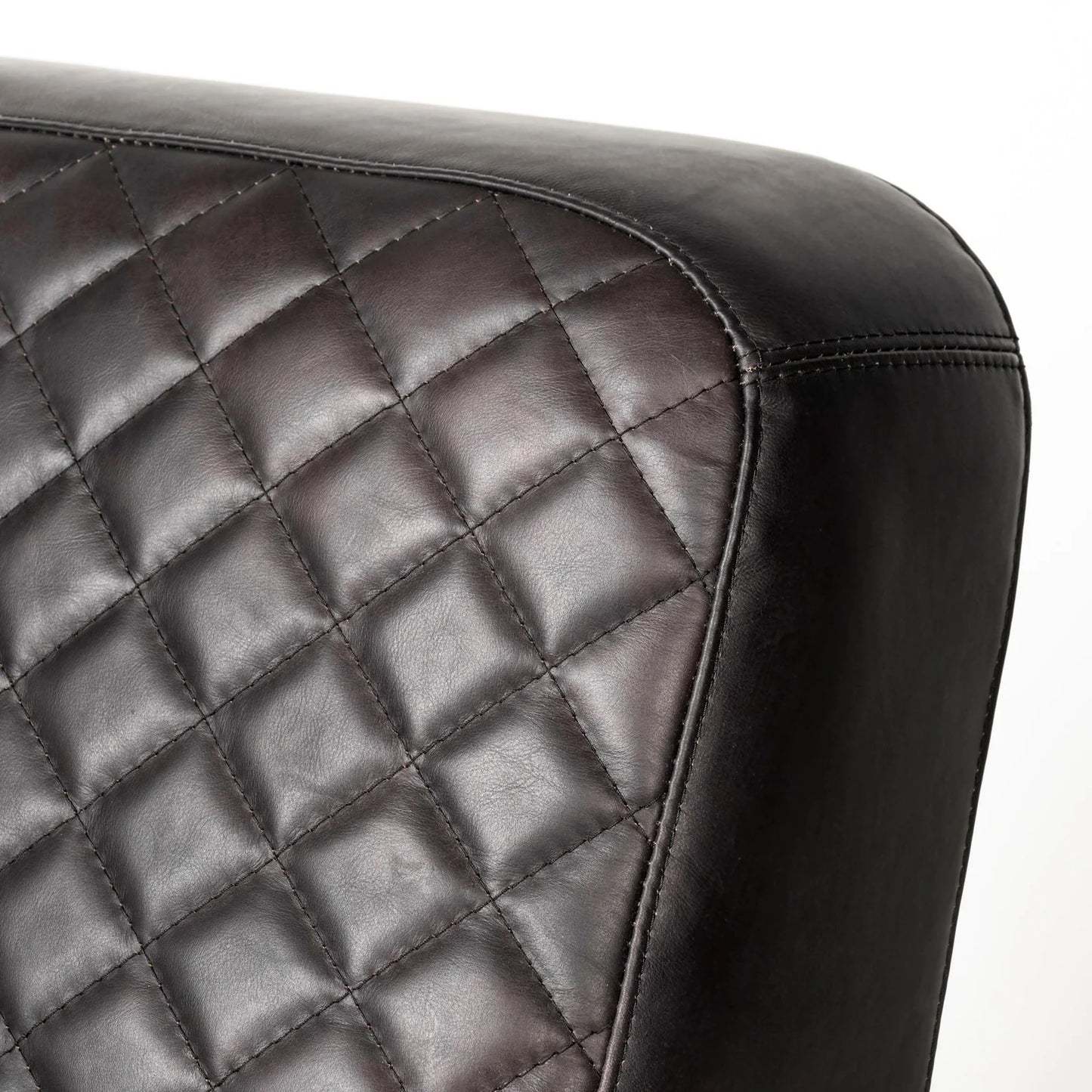 Horace Leather Accent Chair – Premium Black Leather Seating with Diamond Stitch Detailing & Antique Gold Iron Frame for a Sophisticated Look