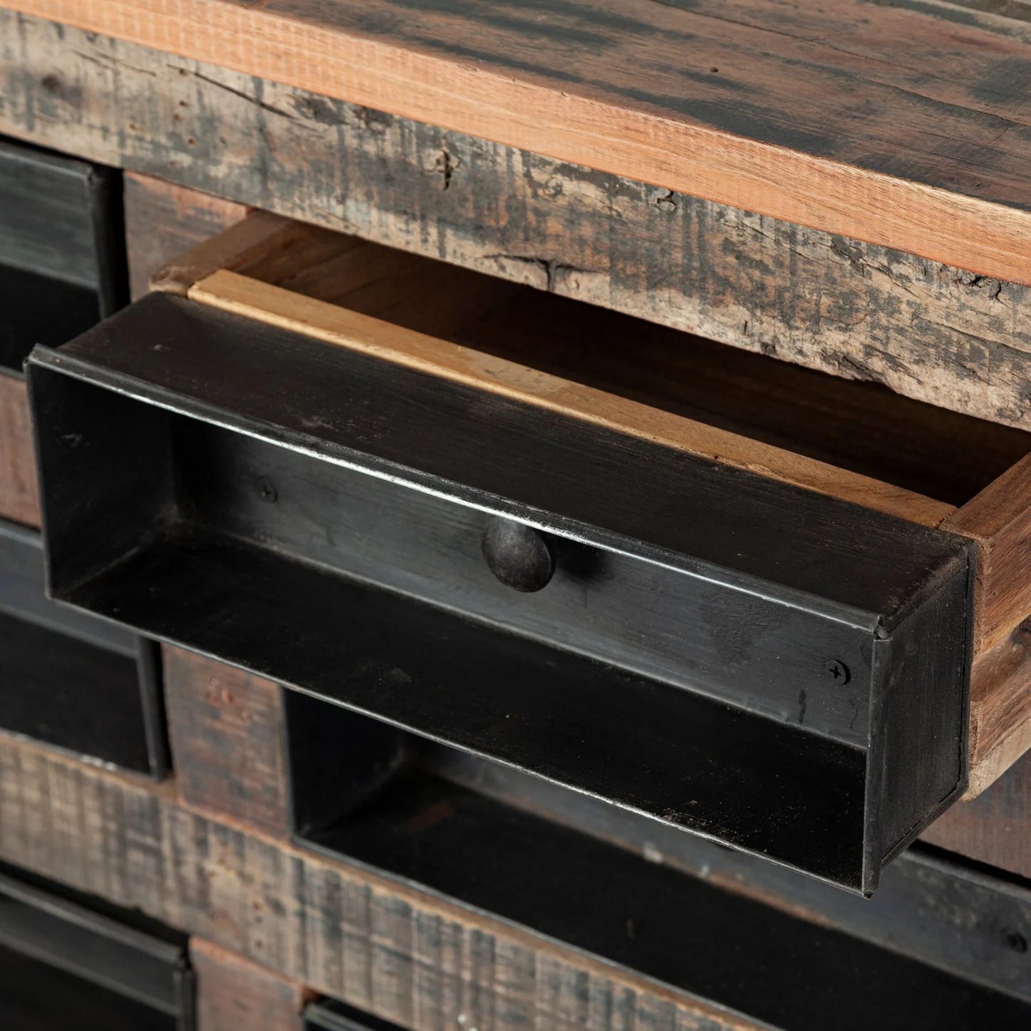 Wilton Rustic Sideboard – 63" Reclaimed Wood & Metal Storage Solution with 16 Drawers for Organized Elegance