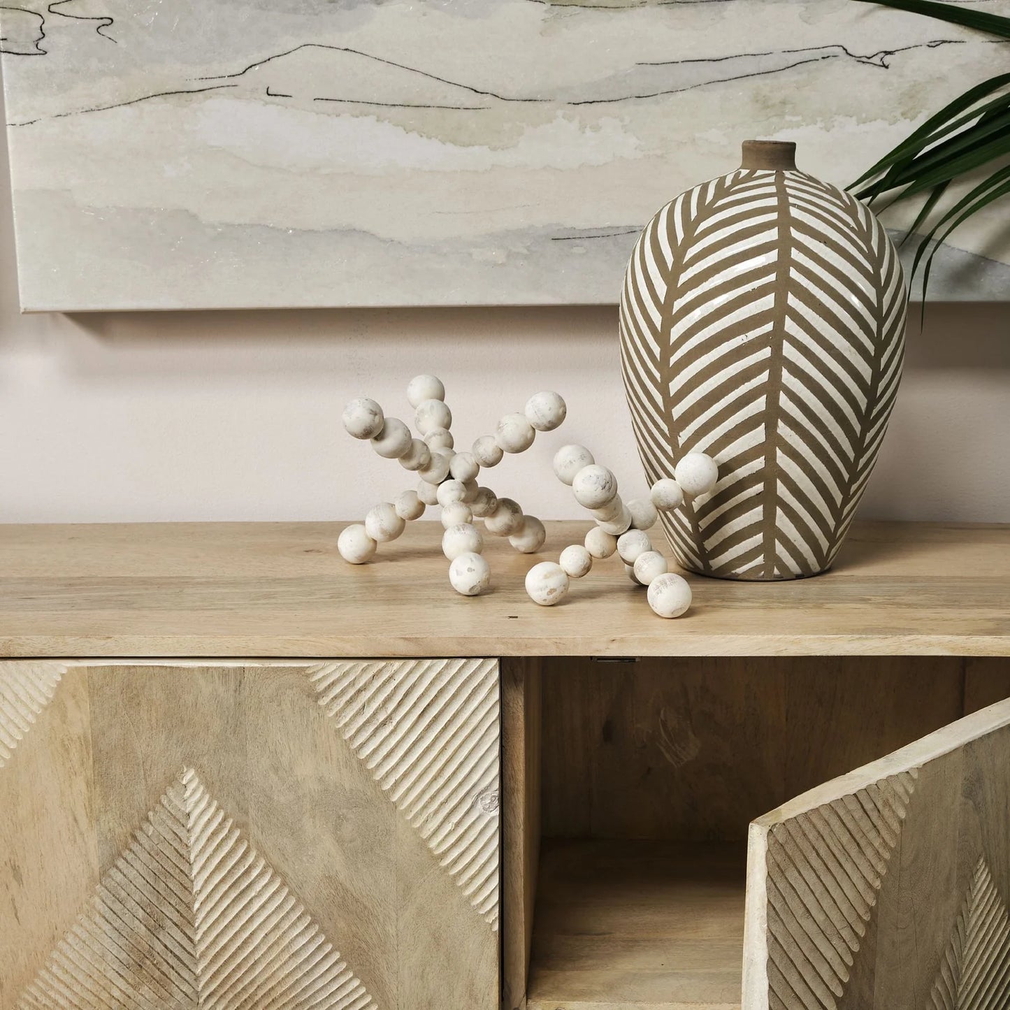 Carrollton II Large 9L x 9W Off-White Geometric Wood Ball Decor for Elegant Home Styling