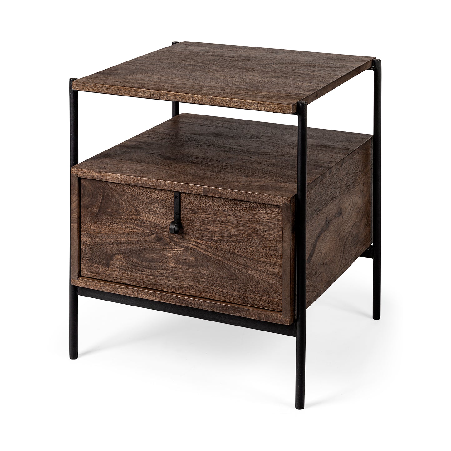 Glenn Dark Brown Wood & Black Iron Frame Square End Table