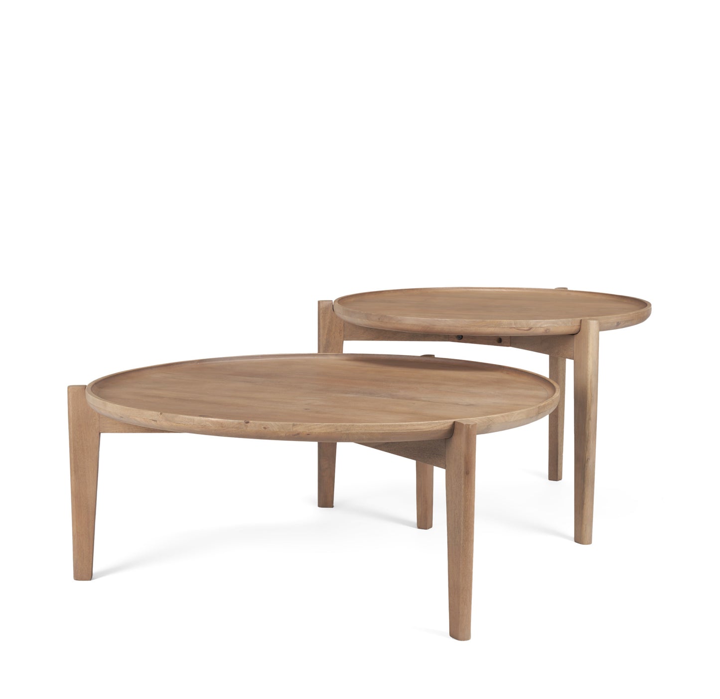 Cleaver Round Brown Solid Wood Nesting Coffee Tables - Set of 2, Versatile and Stylish Living Room Accent