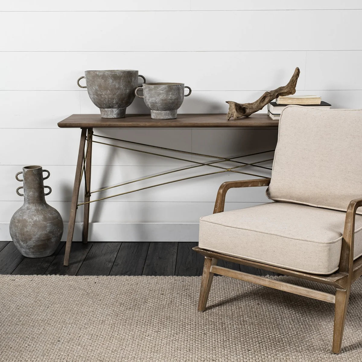 Deya Unique Rustic Brown Ceramic Vase with C-Shaped Handles for Stylish Home Decor Accent