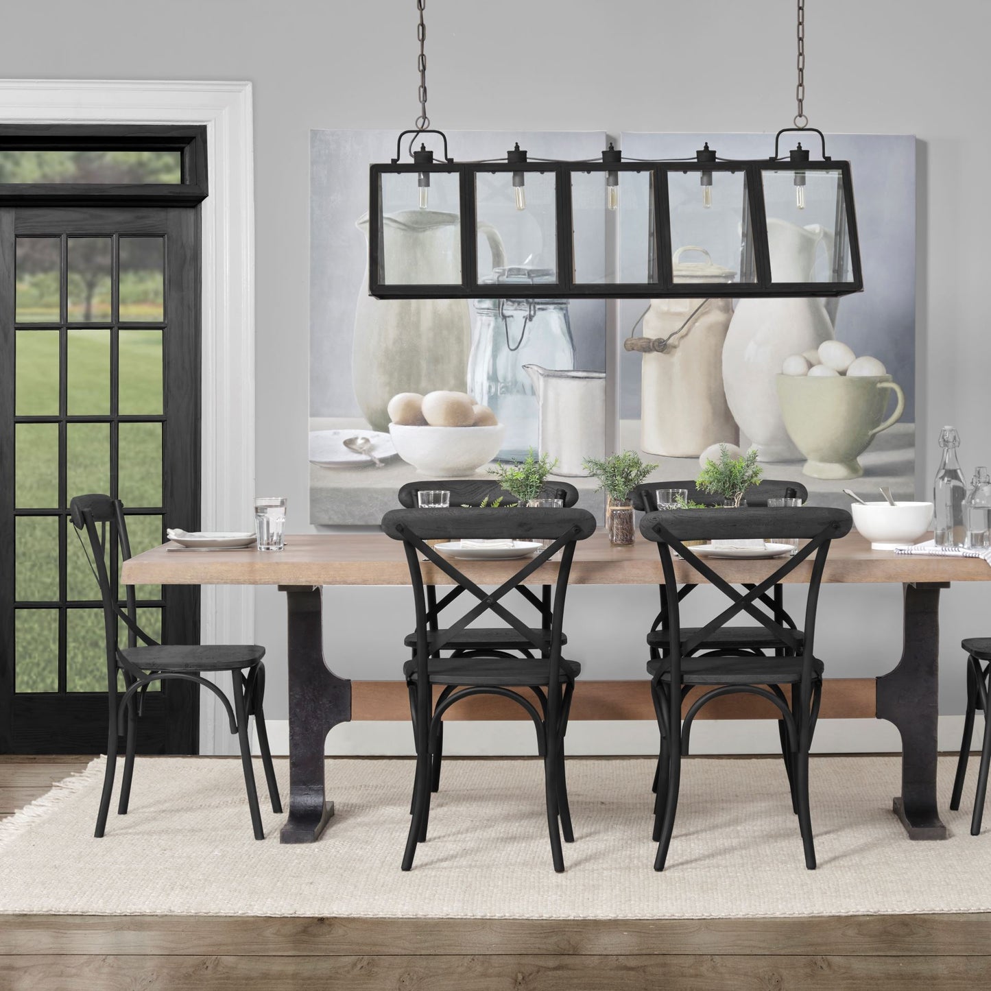 Etienne I Black Solid Wood Seat with Black Iron Frame Dining Chair - Set of 2, Modern and Durable Seating