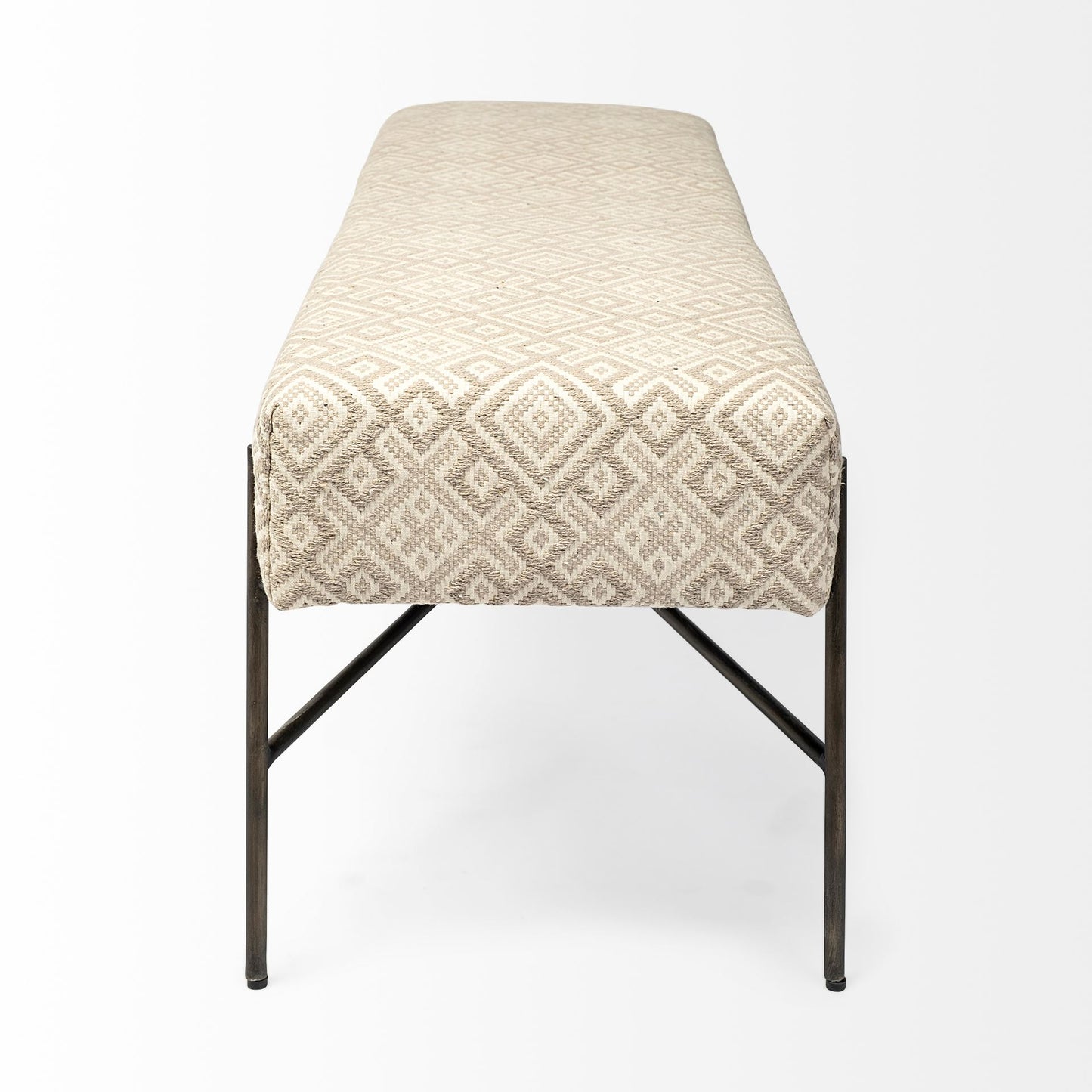 Avery Off-White Upholstered Accent Bench – Modern Metal Base Design