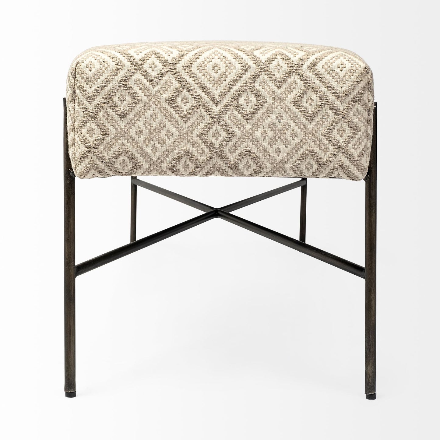 Avery Off-White Upholstered Accent Bench – Modern Metal Base Design