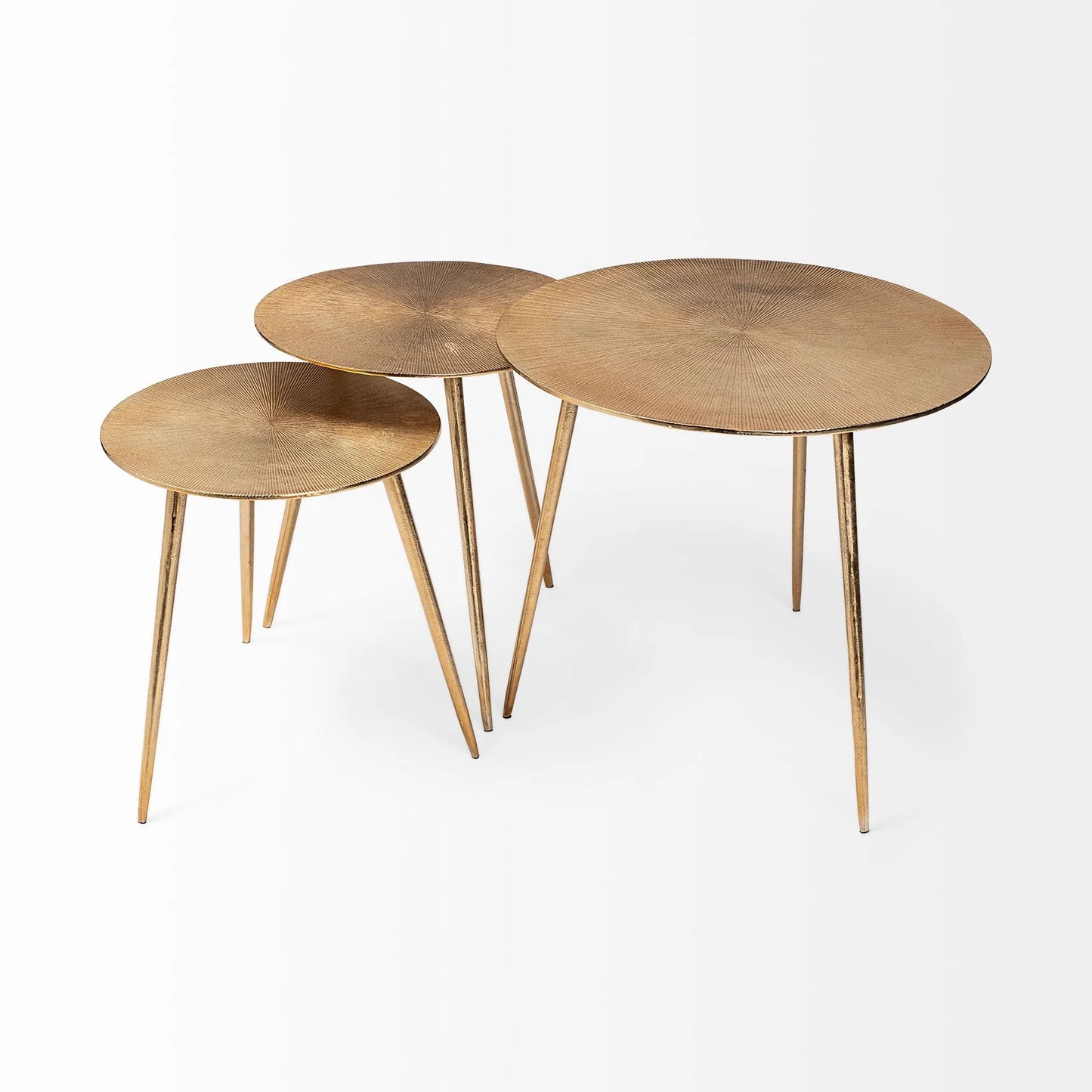 Reva Accent Table: Elegant Antiqued-Gold Round Design with Spindle Legs, Perfect for Modern Spaces