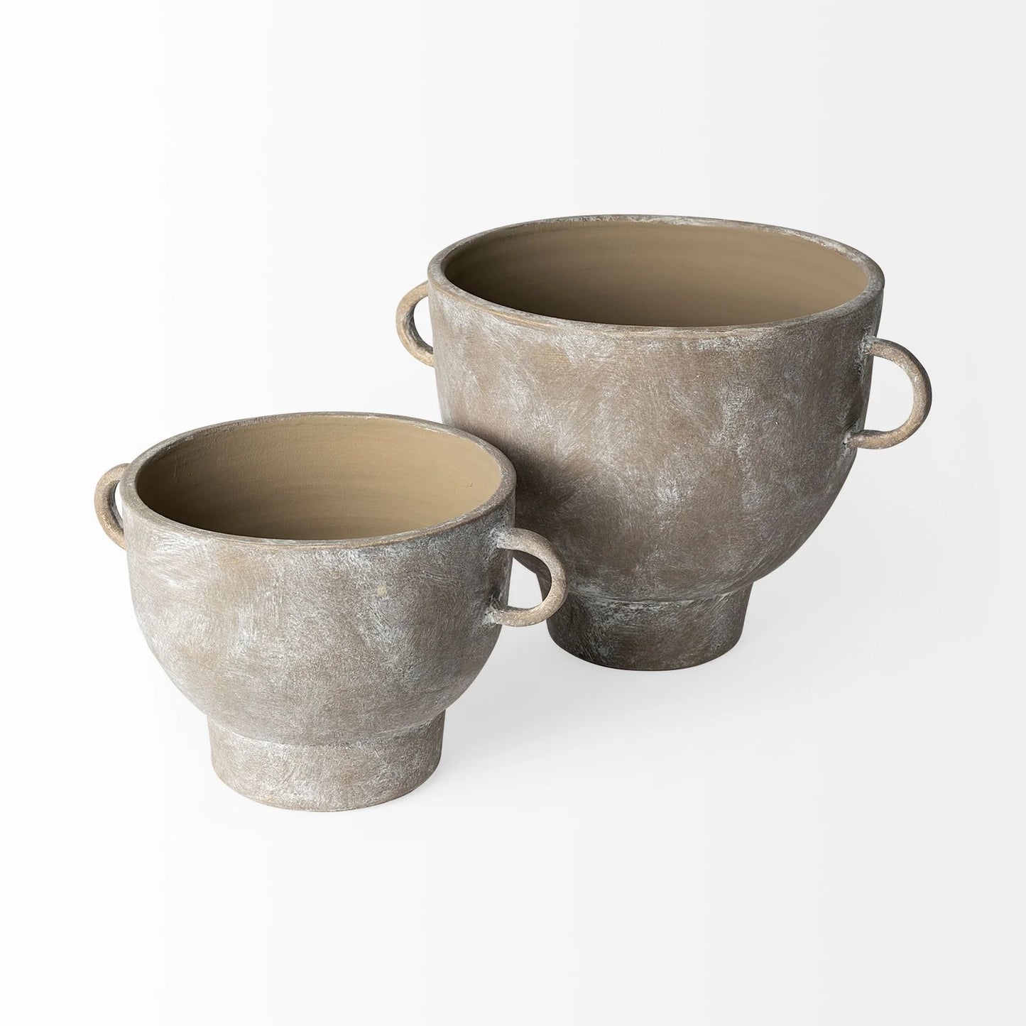 Deya Unique Rustic Brown Ceramic Vase with C-Shaped Handles for Stylish Home Decor Accent