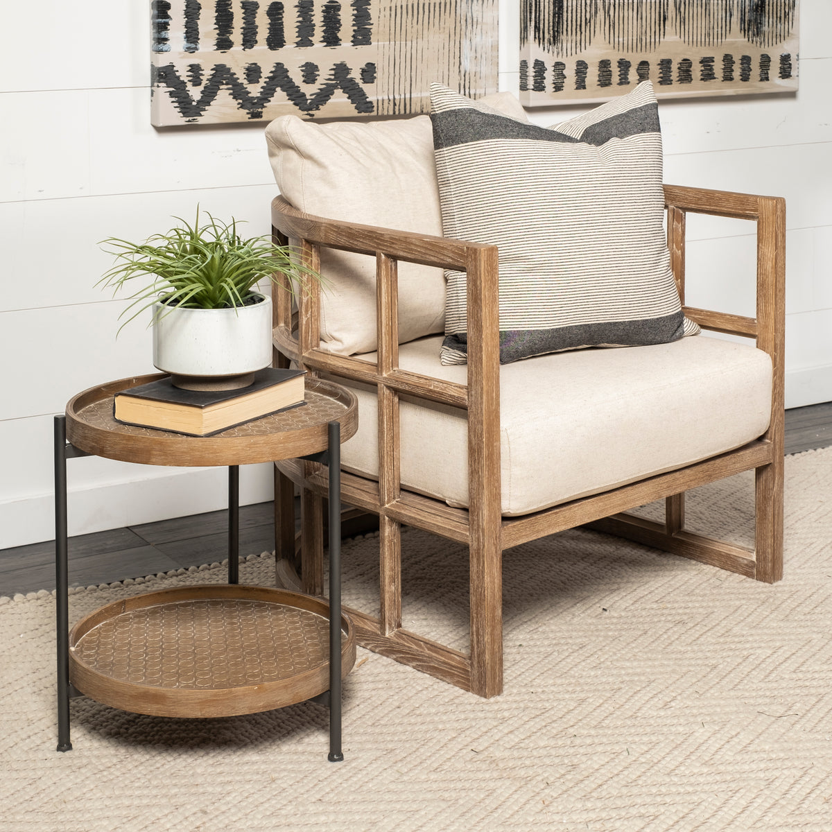 Skylar Cream Fabric Covered Cushioned Demi-Lune Wooden Frame Accent Chair