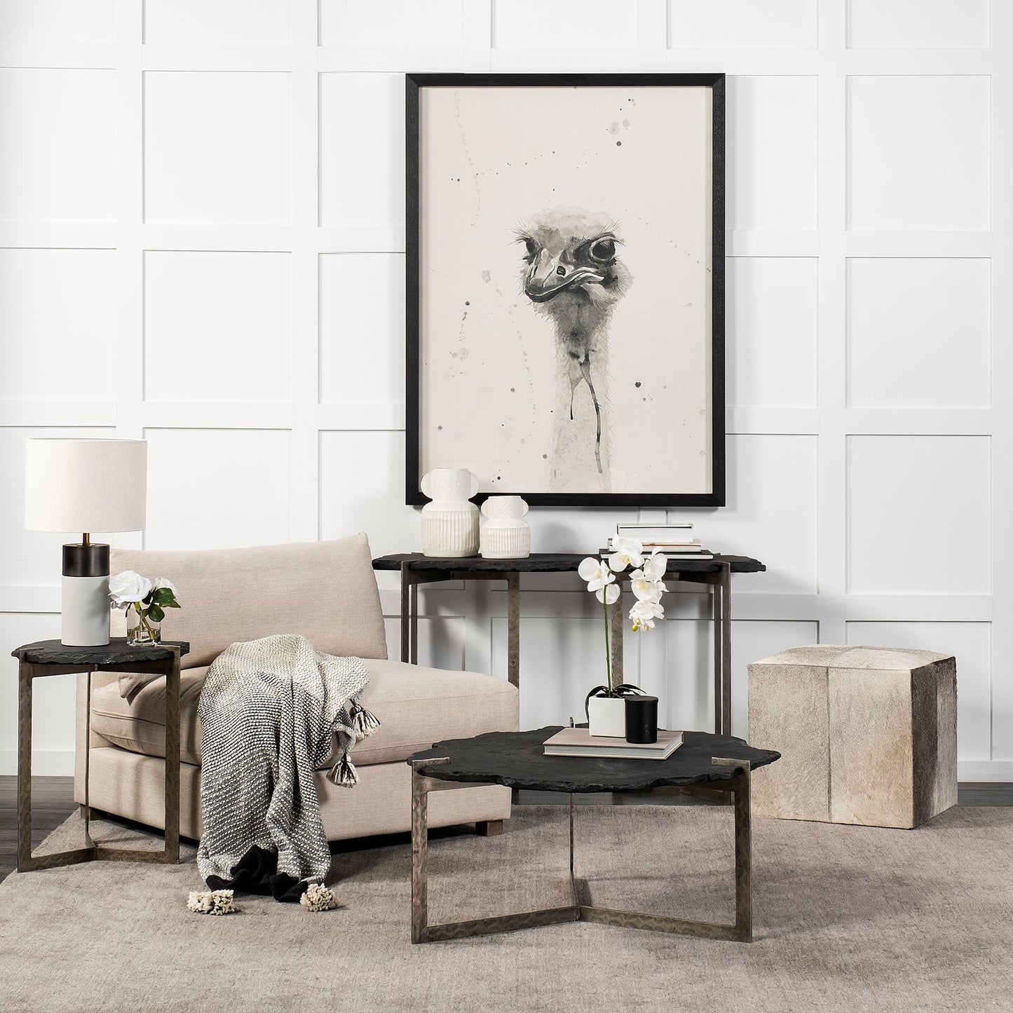 Zahavi Ottoman - Unique Hair-On-Leather Cube for Elegant Farmhouse Decor, No Assembly Required! - Grey Hair-On-Hide