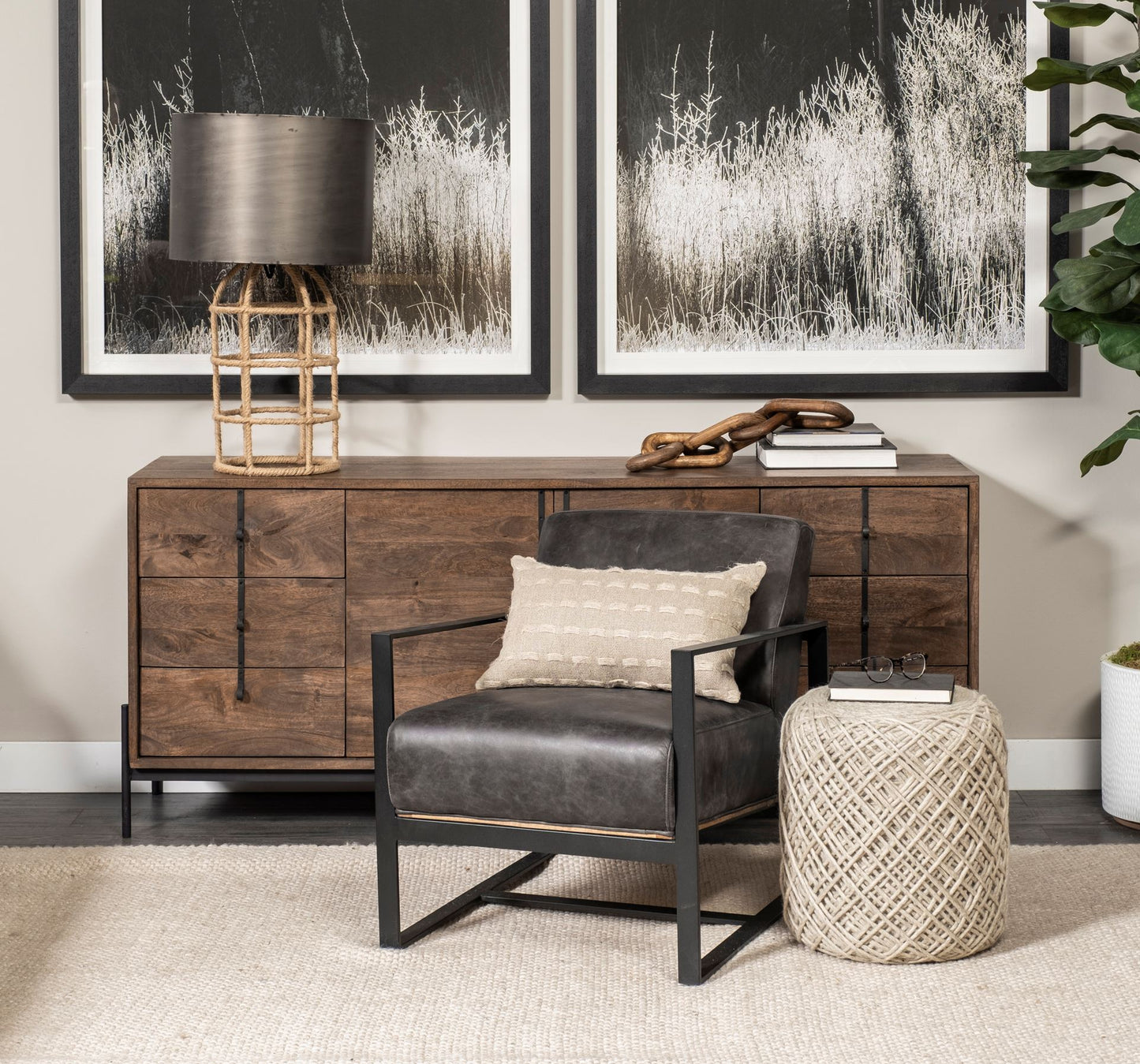 Allium Handwoven Wool Pouf - Stylish Diamond Weave Design for Chic Home Decor Accents