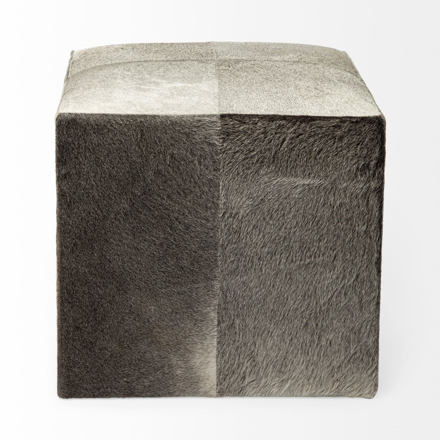 Zahavi Ottoman - Unique Hair-On-Leather Cube for Elegant Farmhouse Decor, No Assembly Required! - Grey Hair-On-Hide