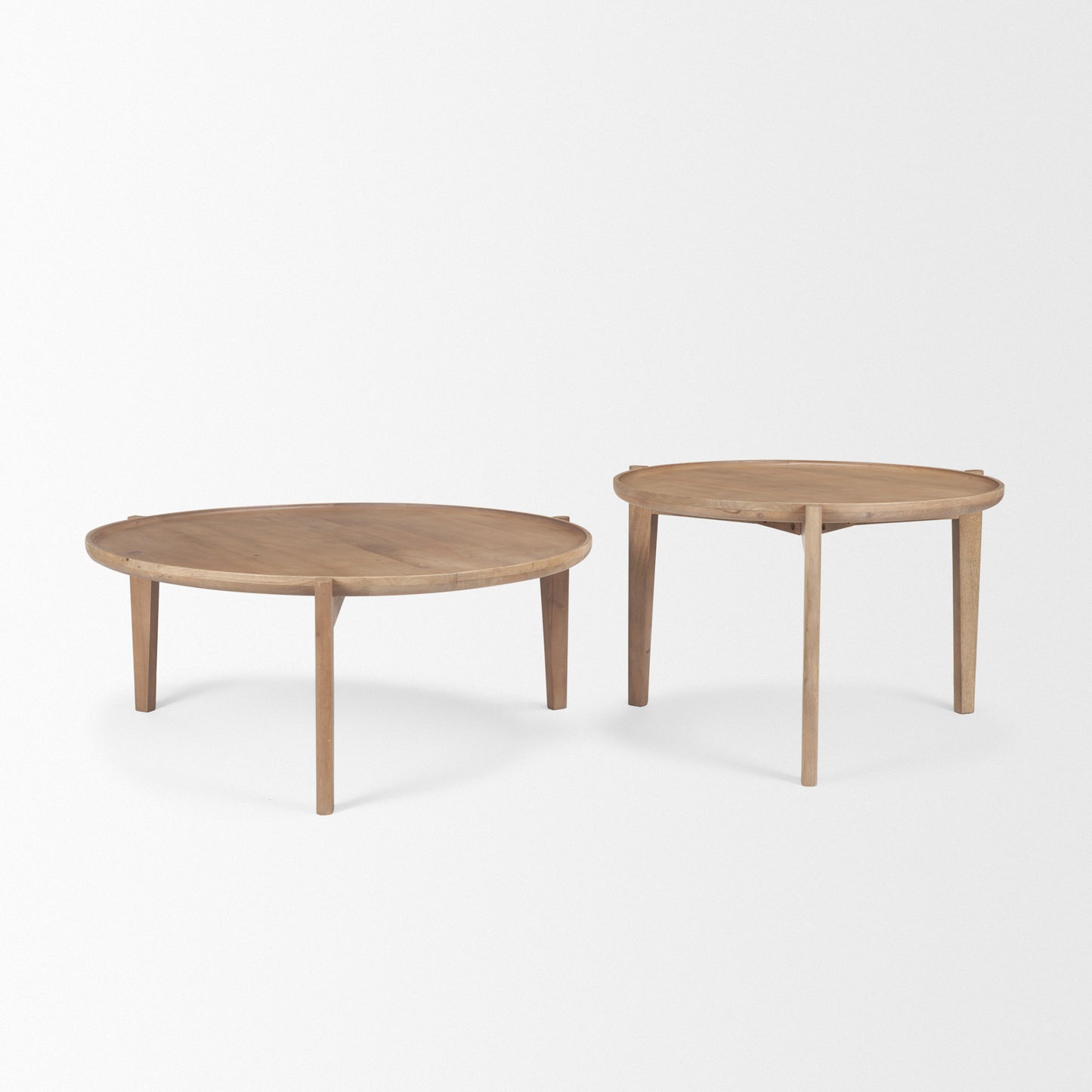 Cleaver Round Brown Solid Wood Nesting Coffee Tables - Set of 2, Versatile and Stylish Living Room Accent