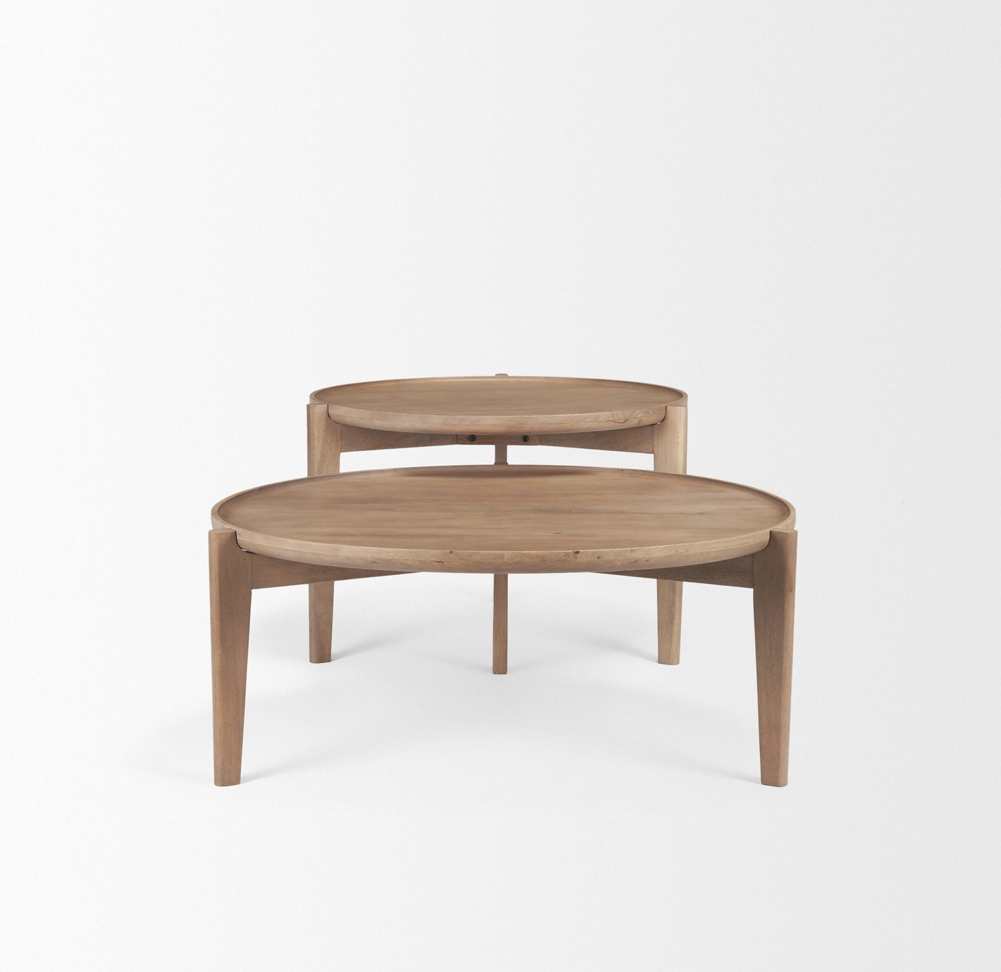 Cleaver Round Brown Solid Wood Nesting Coffee Tables - Set of 2, Versatile and Stylish Living Room Accent