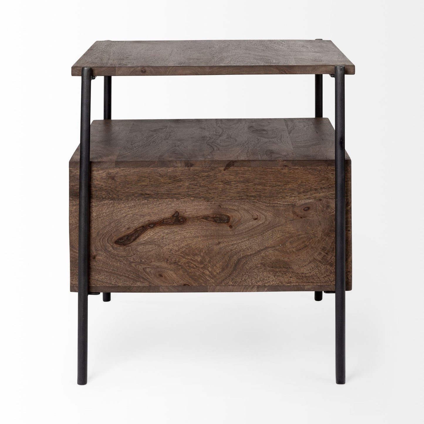 Glenn Dark Brown Wood & Black Iron Frame Square End Table