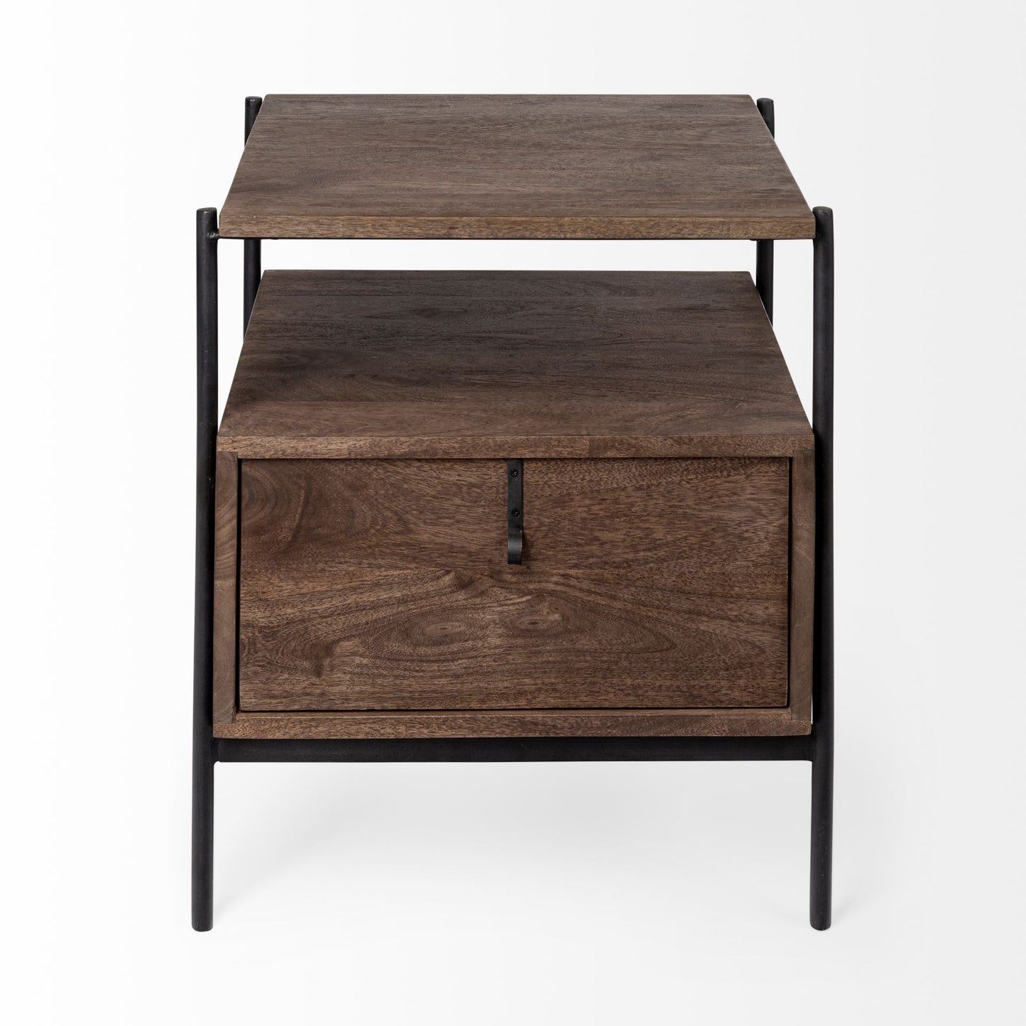Glenn Dark Brown Wood & Black Iron Frame Square End Table