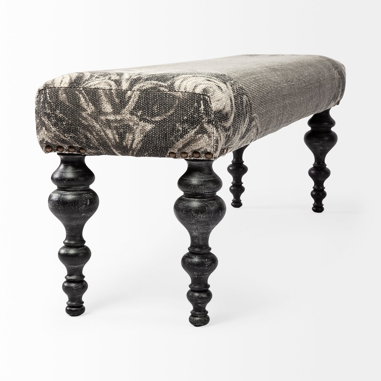 Alhambra Upholstered Gray Seat with Black Wood Legs Accent Bench - Chic and Modern Home Seating