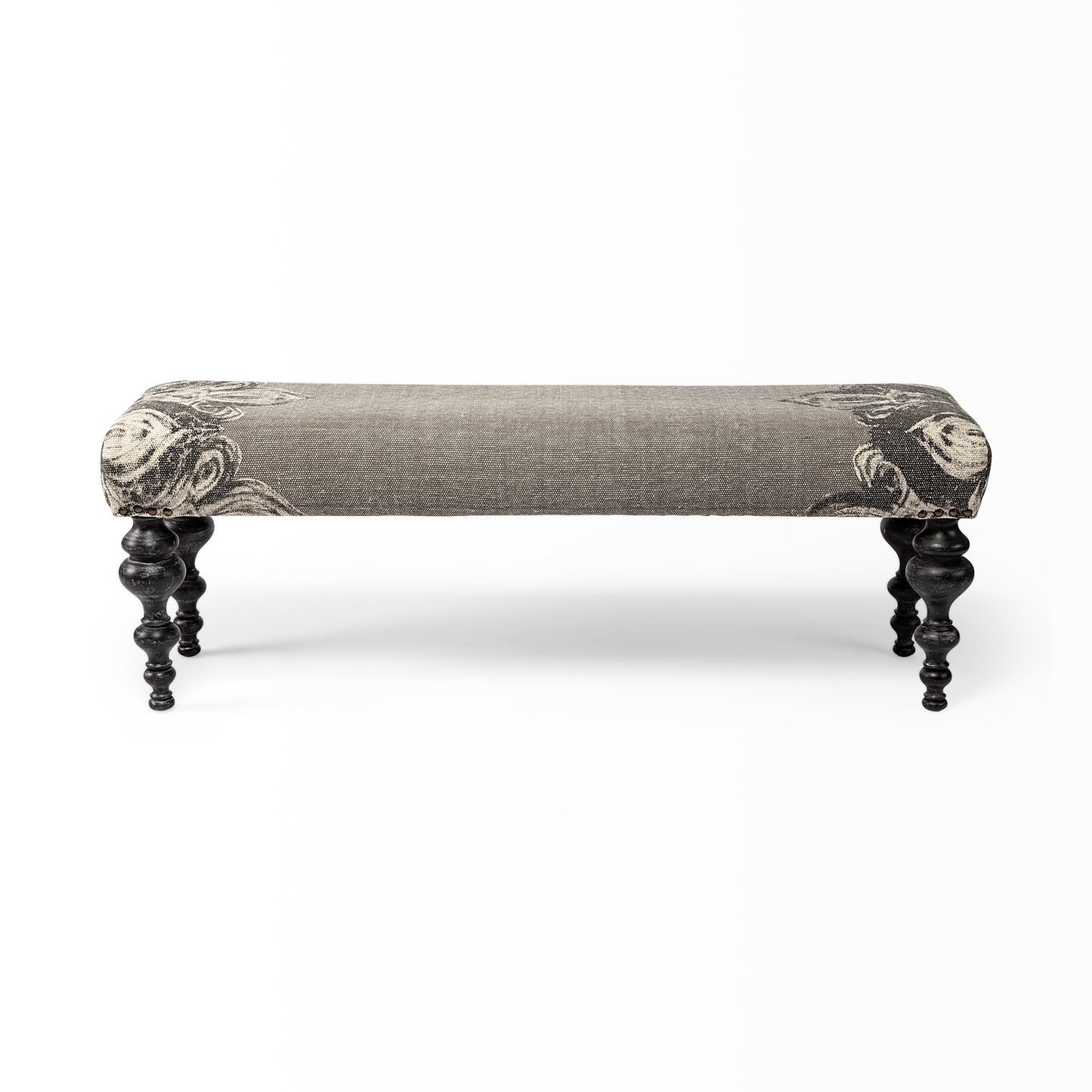Alhambra Upholstered Gray Seat with Black Wood Legs Accent Bench - Chic and Modern Home Seating