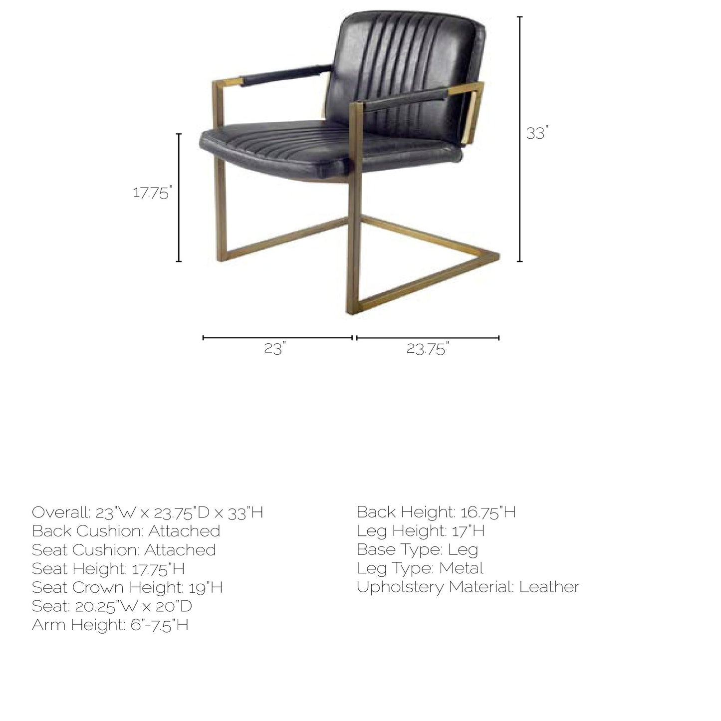 Horner Black Leather Seat with Metal Frame Dining Chair - Modern and Durable Dining Seating