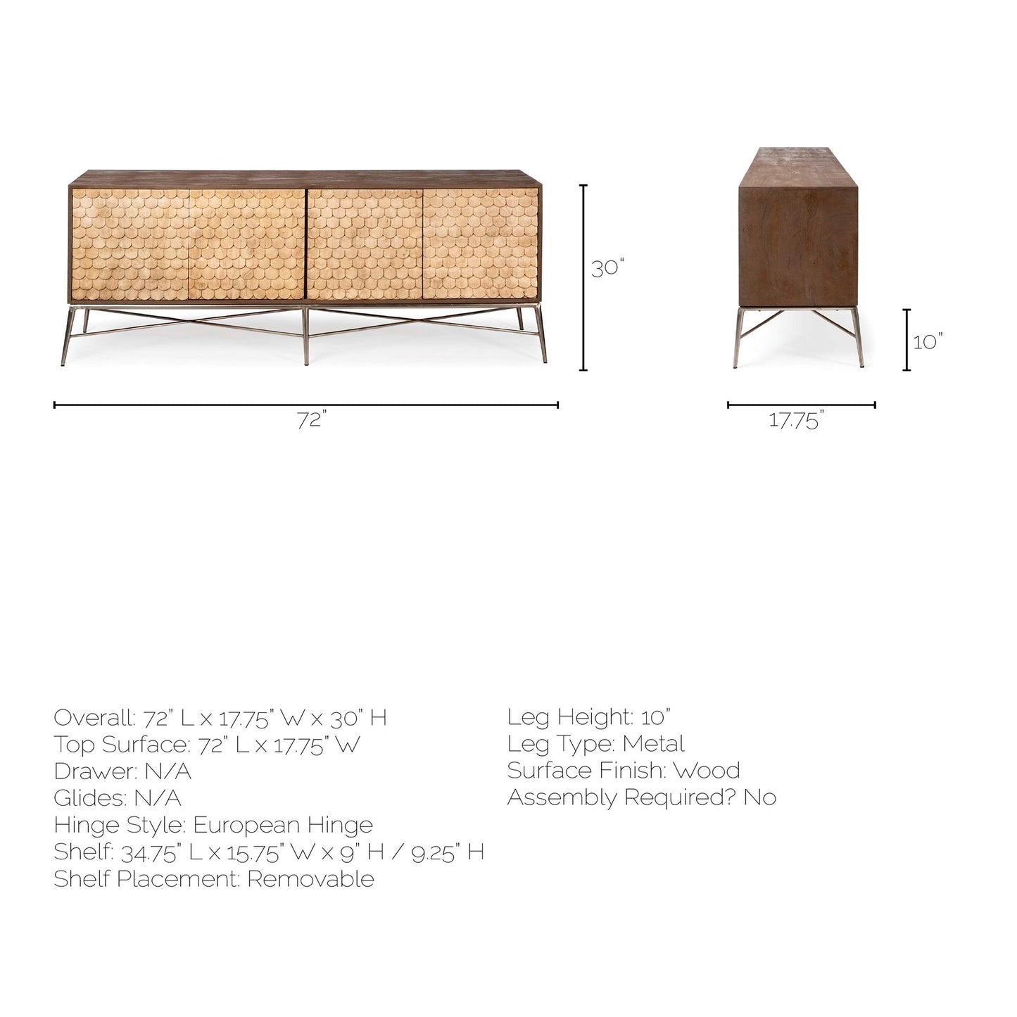 Swordfish Two-Tone Brown Wood Cabinet with Silver Metal Base and 4 Cabinet Doors for a Modern Sideboard Storage Solution