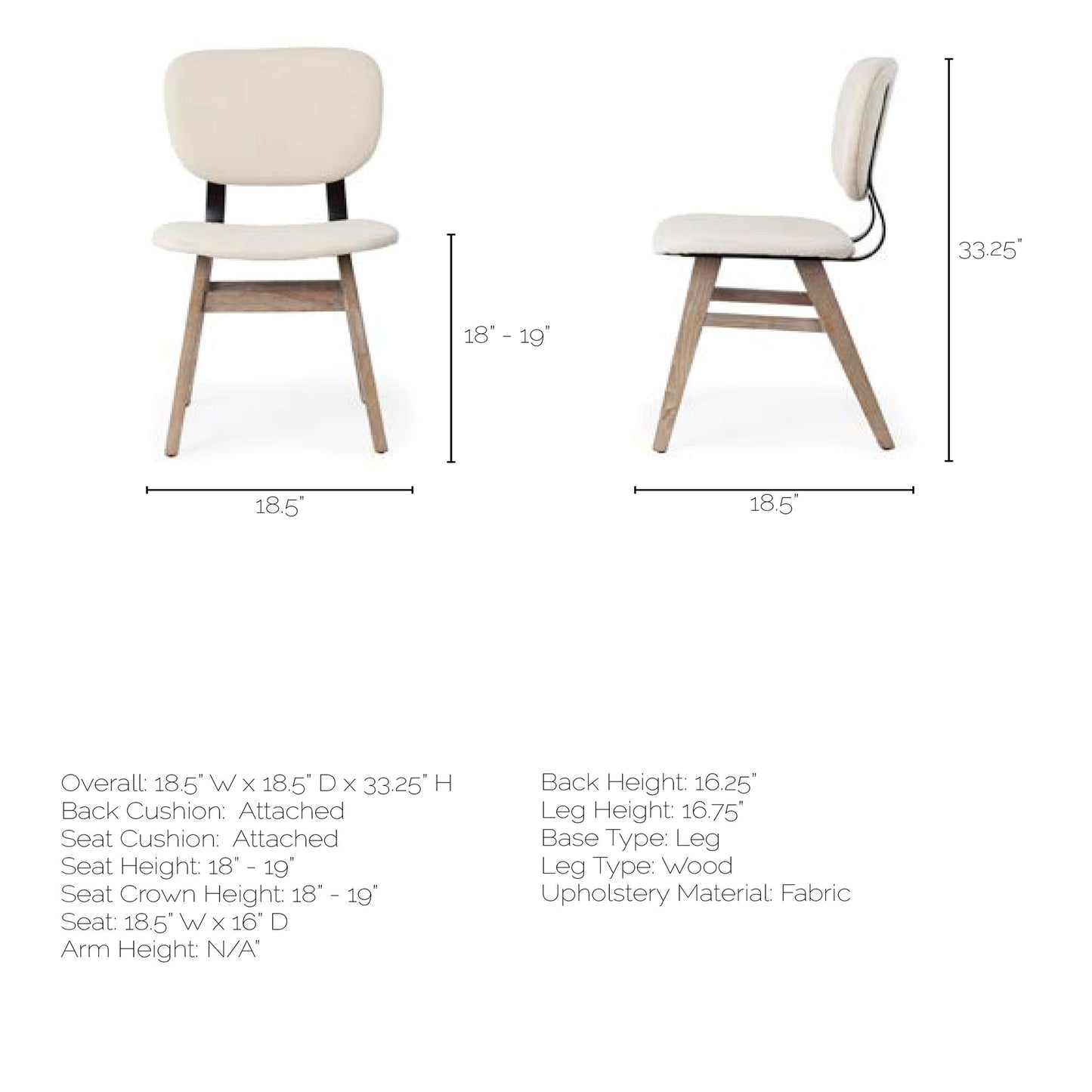 Haden I Cream Fabric Wrap Dining Chair with Brown Solid Wood Base - Set of 2, Elegant and Comfortable Seating