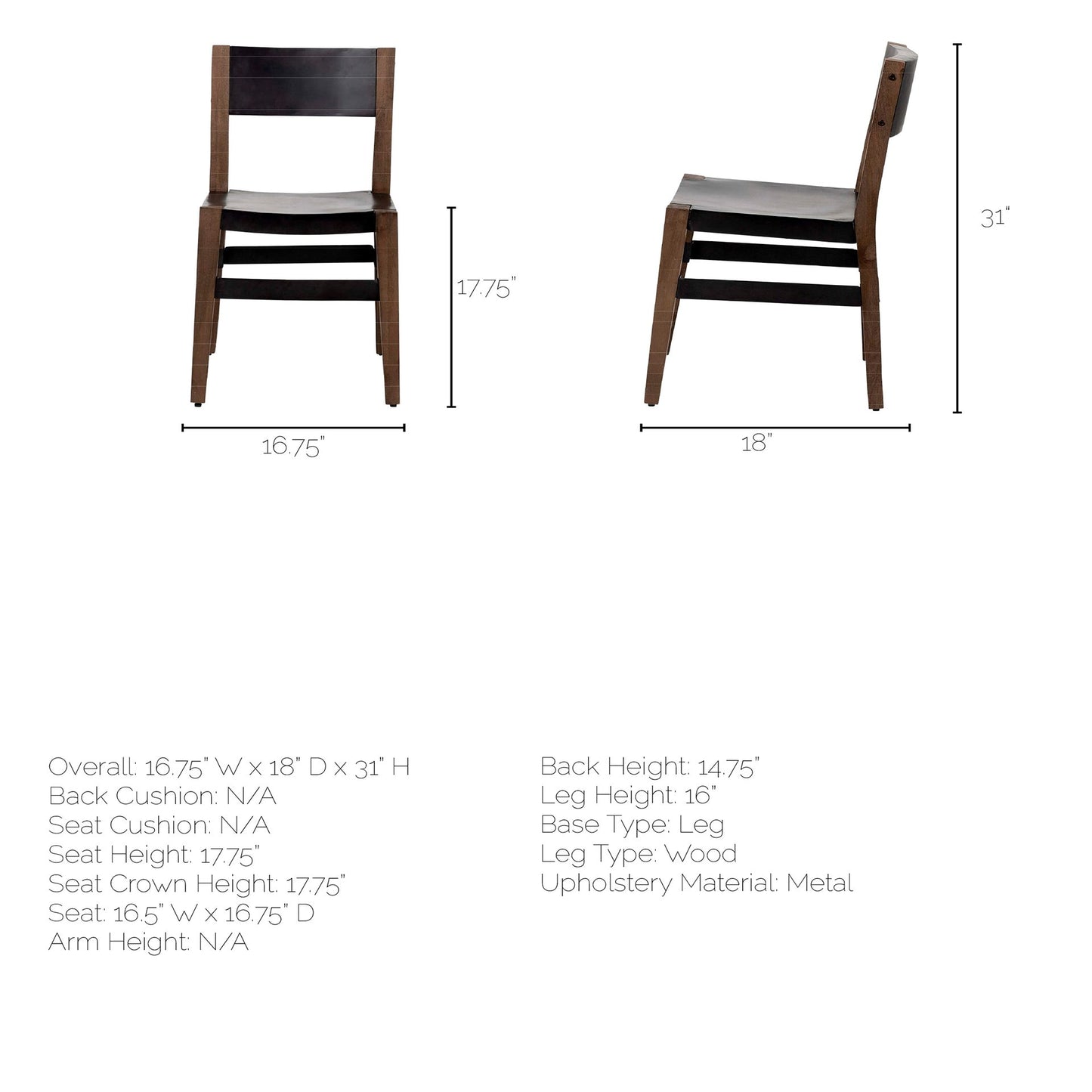 Nell I Black Iron Seat with Solid Brown Wooden Base Dining Chair - Stylish and Durable Dining Seating