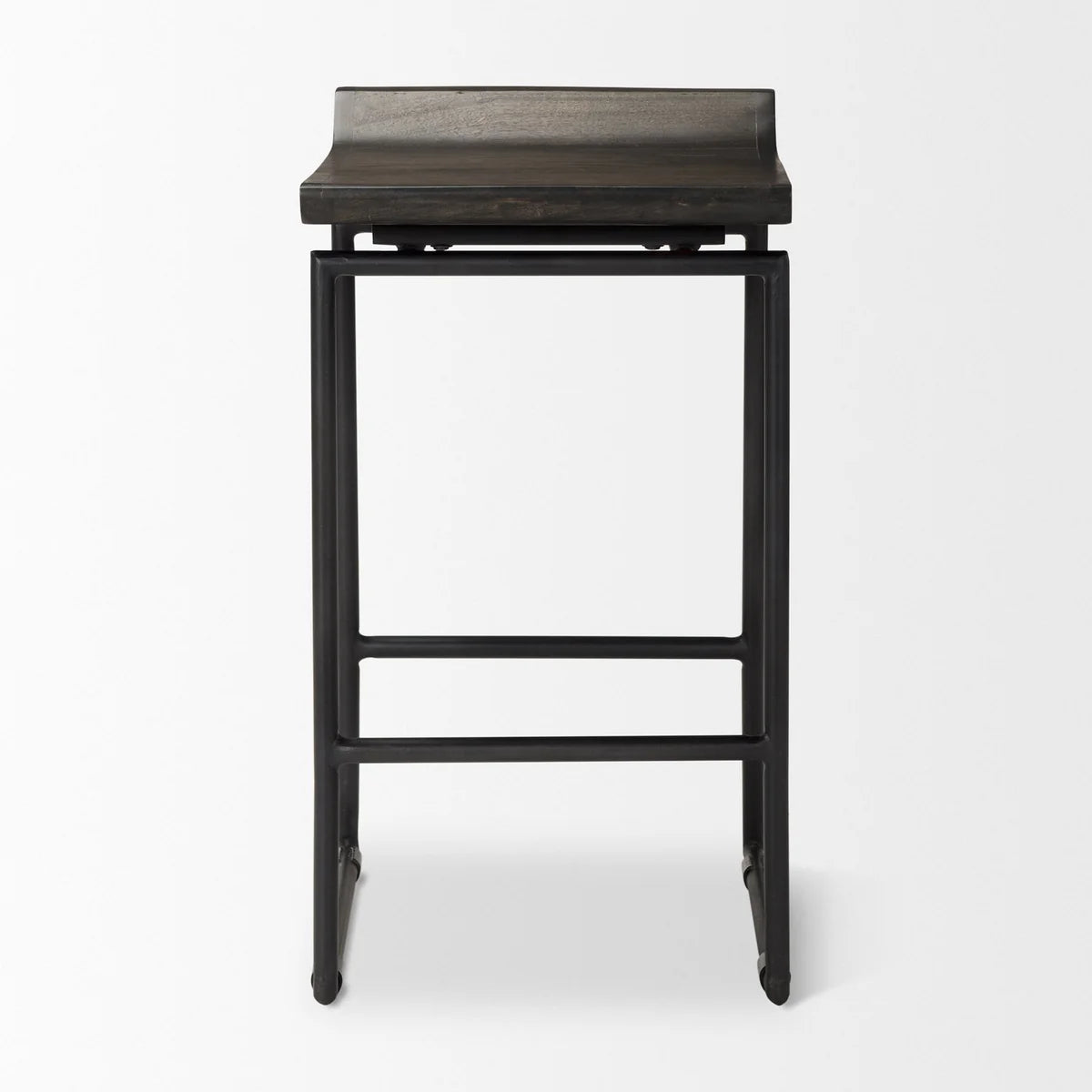 Givens Sleek 24.25" Matte Black Wooden Seat Bar Stool with Sturdy Metal Frame for Modern Spaces