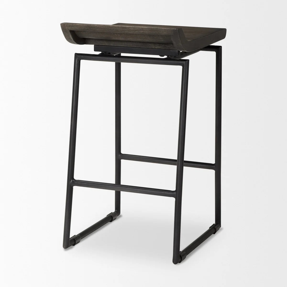 Givens Sleek 24.25" Matte Black Wooden Seat Bar Stool with Sturdy Metal Frame for Modern Spaces