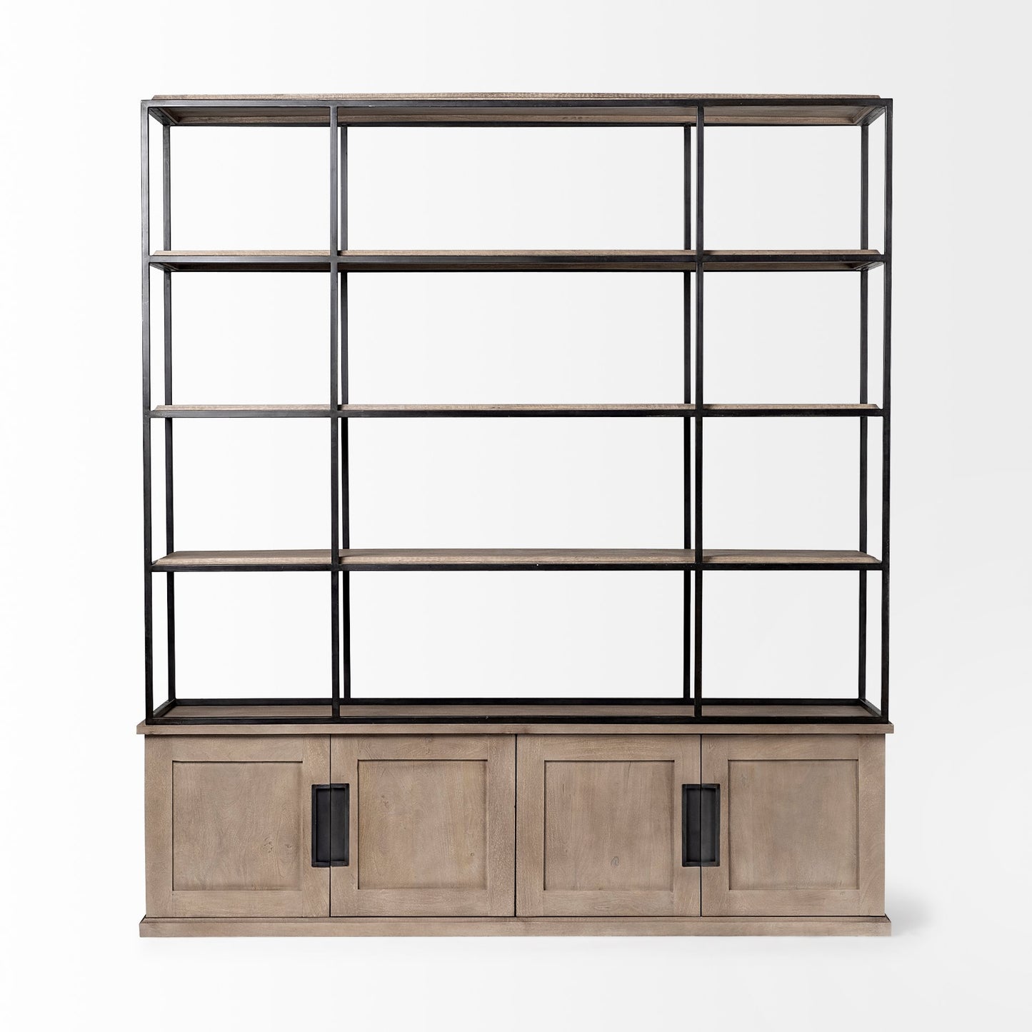 Braxton II Light Brown Wood & Iron 3-Shelf Shelving Unit – Industrial Style