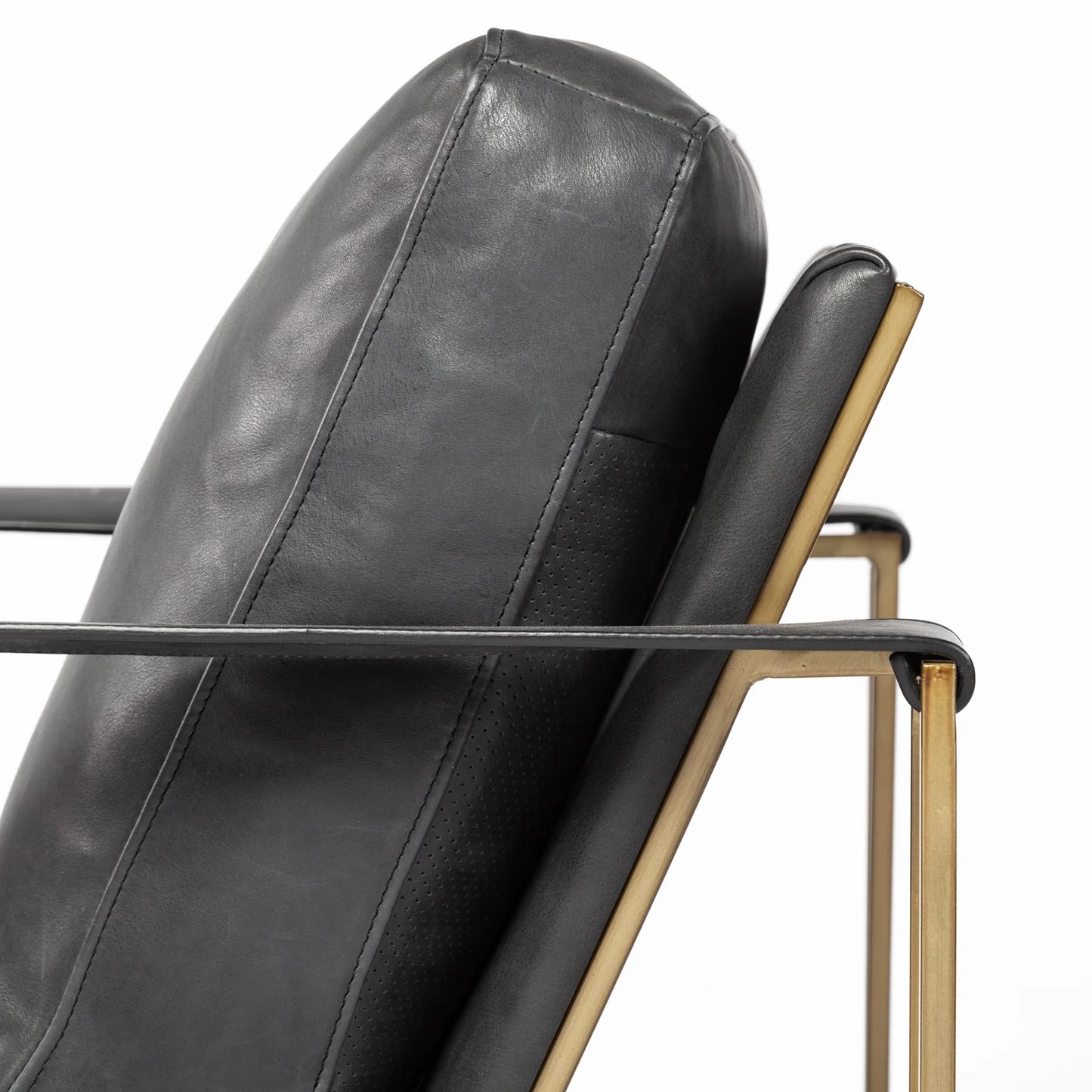 Watson Accent Chair – Luxurious Black Leather Upholstery with an Elegant Gold Metal Frame for Modern Living Spaces