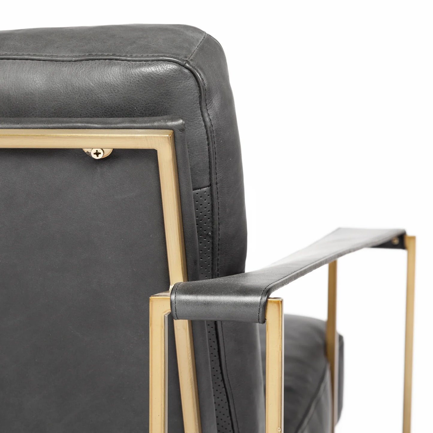 Watson Accent Chair – Luxurious Black Leather Upholstery with an Elegant Gold Metal Frame for Modern Living Spaces